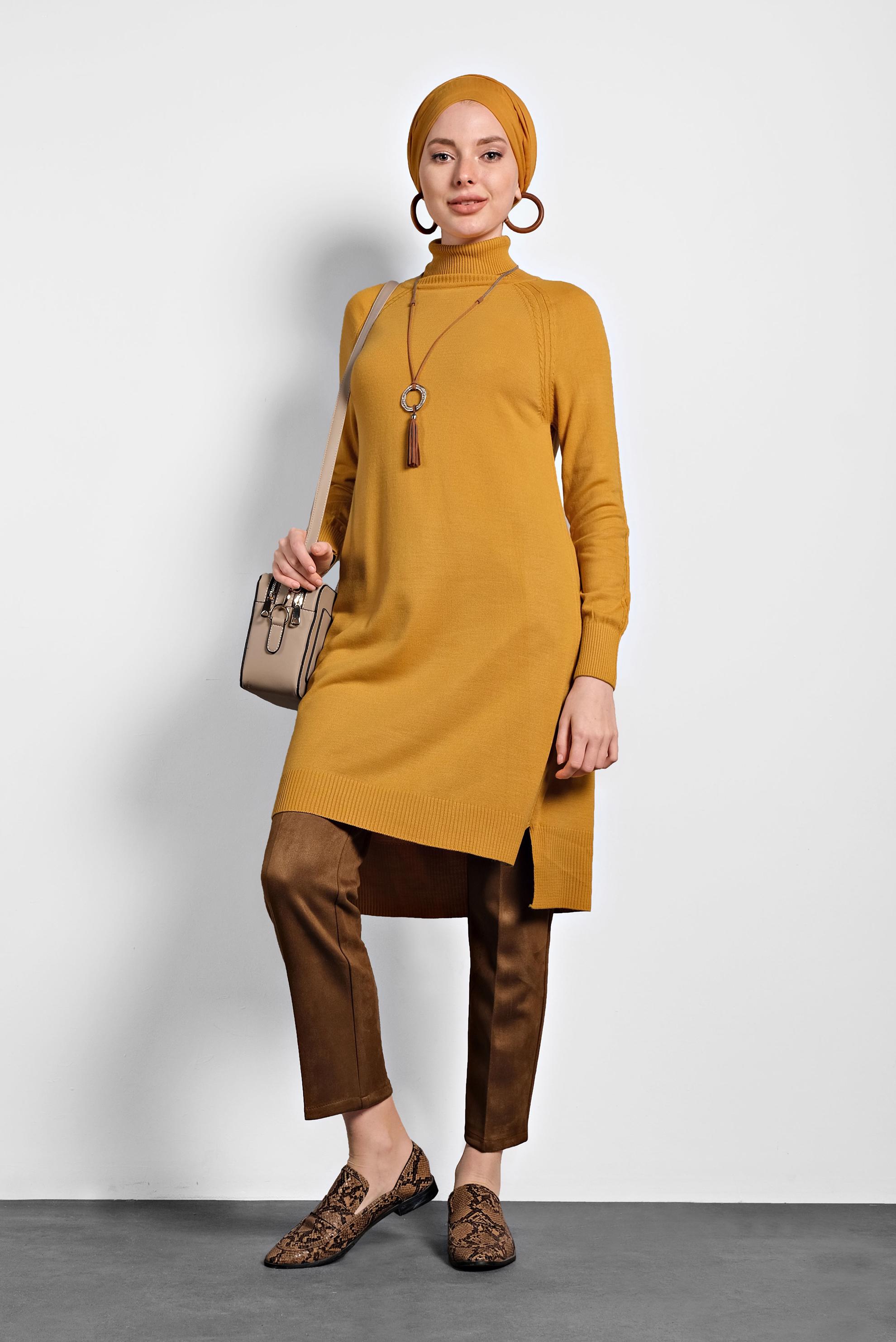 Tesettür giyim SARI BOĞAZLI TRİKO TUNİK 40076 