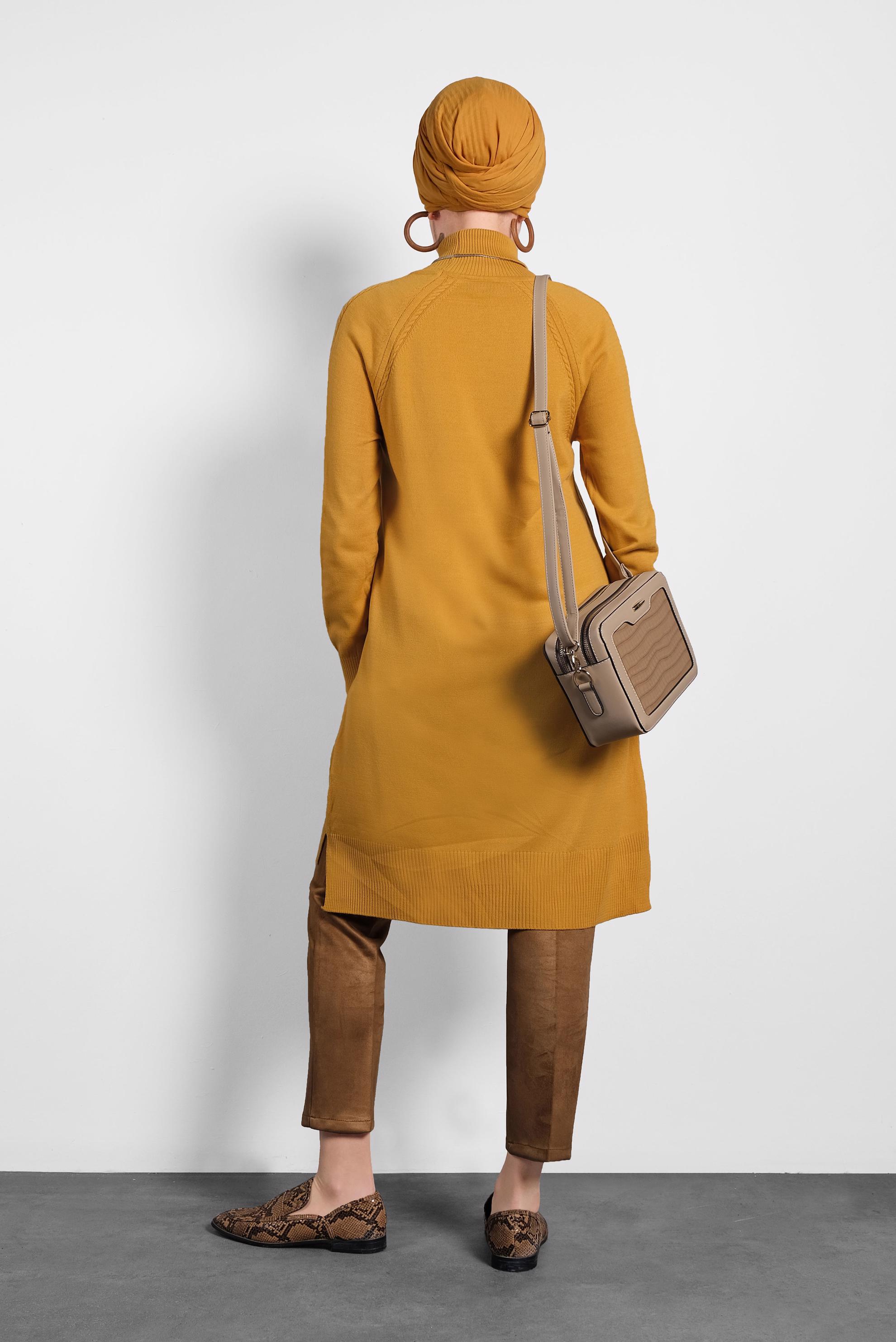 Tesettür giyim SARI BOĞAZLI TRİKO TUNİK 40076 