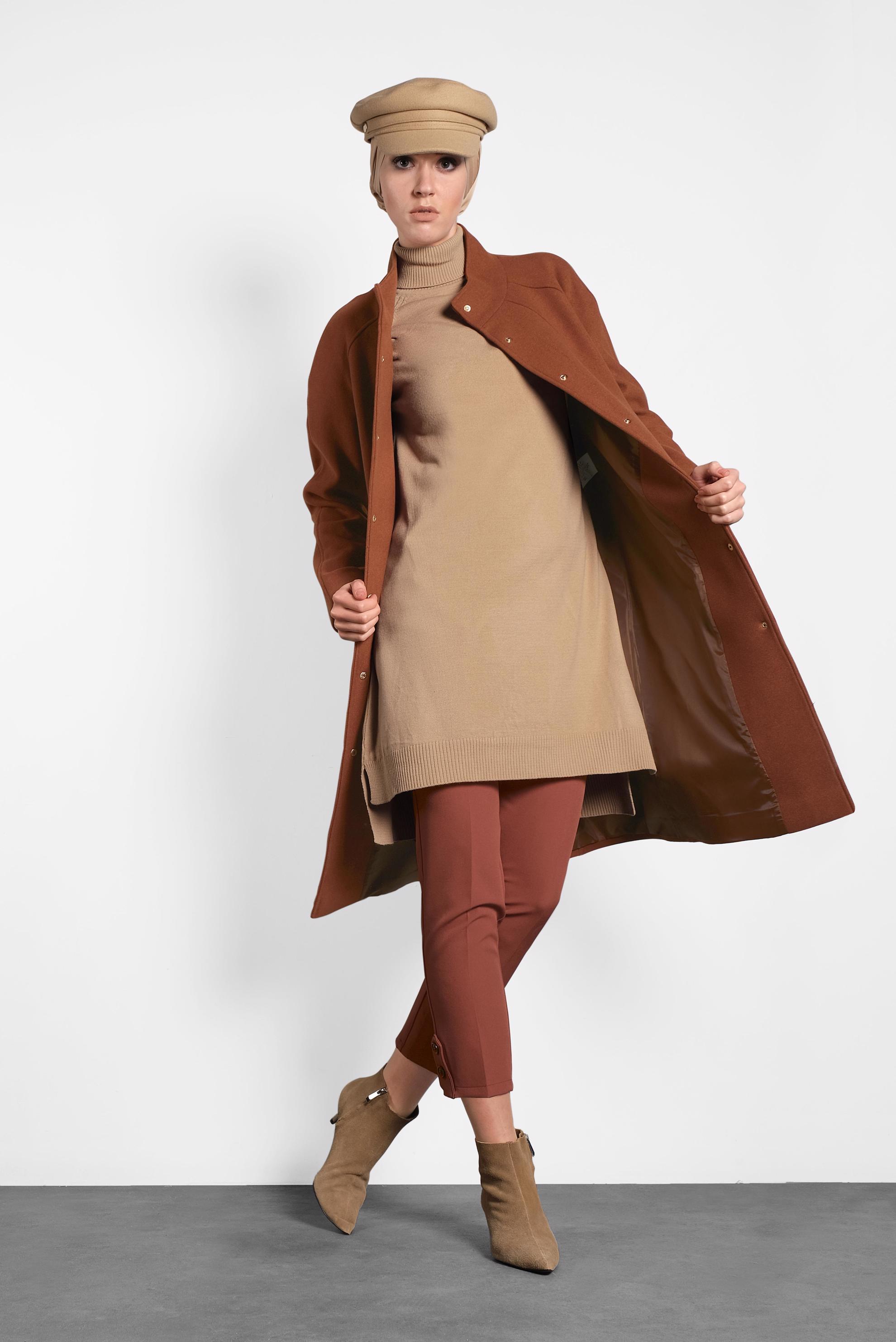 Tesettür giyim KAHVE BOĞAZLI TRİKO TUNİK 40076 