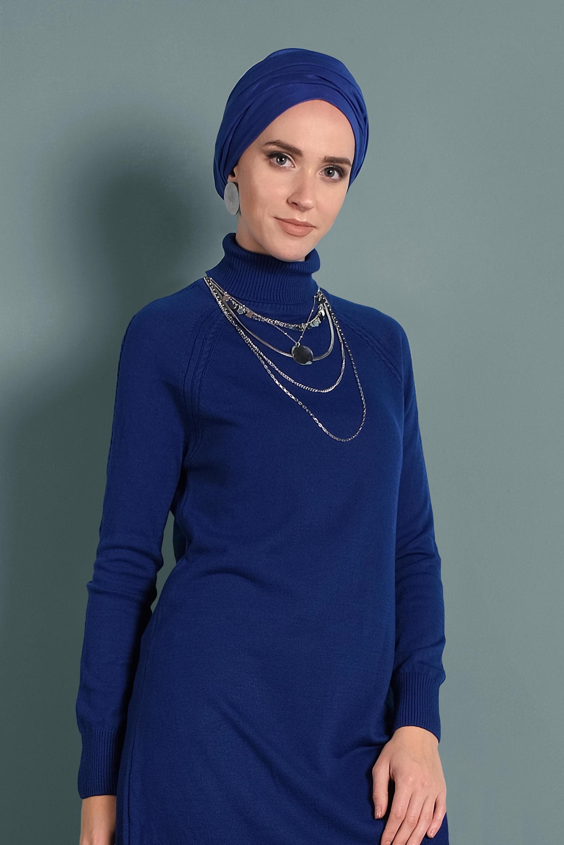 Tesettür giyim LACİVERT BOĞAZLI TRİKO TUNİK 40076 