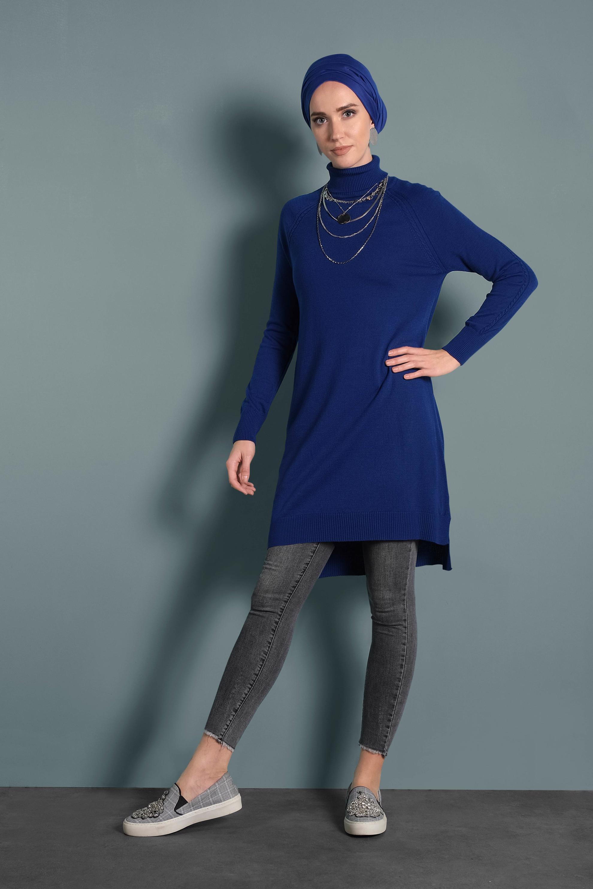 Tesettür giyim LACİVERT BOĞAZLI TRİKO TUNİK 40076 
