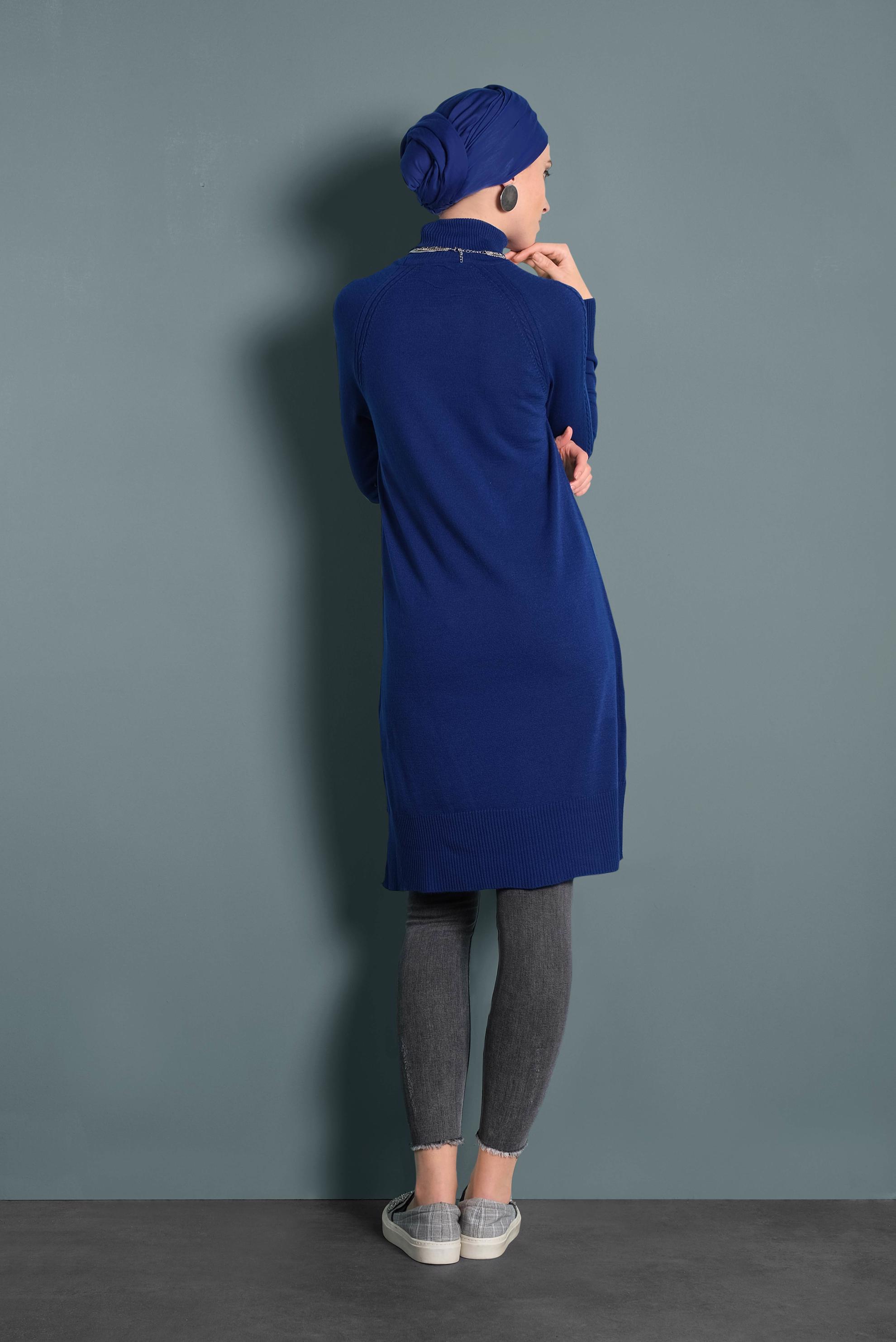 Tesettür giyim LACİVERT BOĞAZLI TRİKO TUNİK 40076 