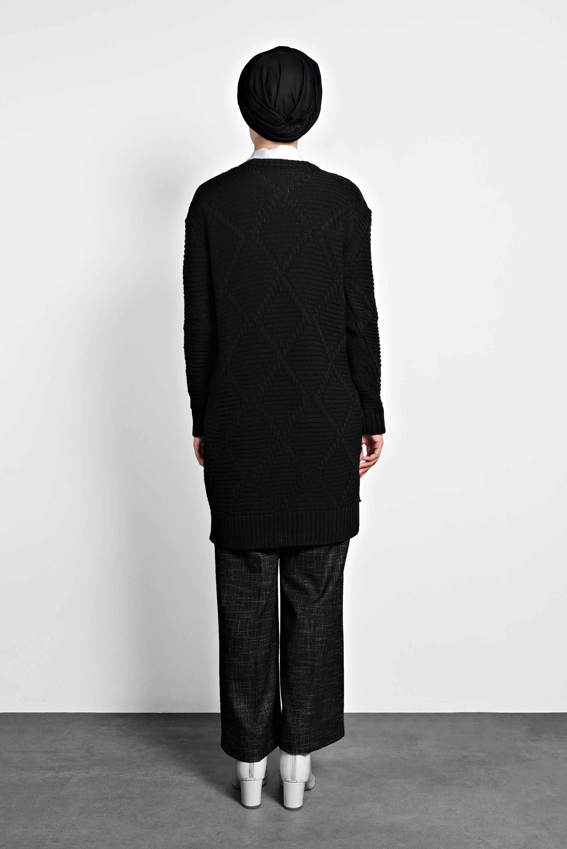 Tesettür giyim SİYAH ÖRGÜ DESENLİ TRİKO TUNİK 40079 