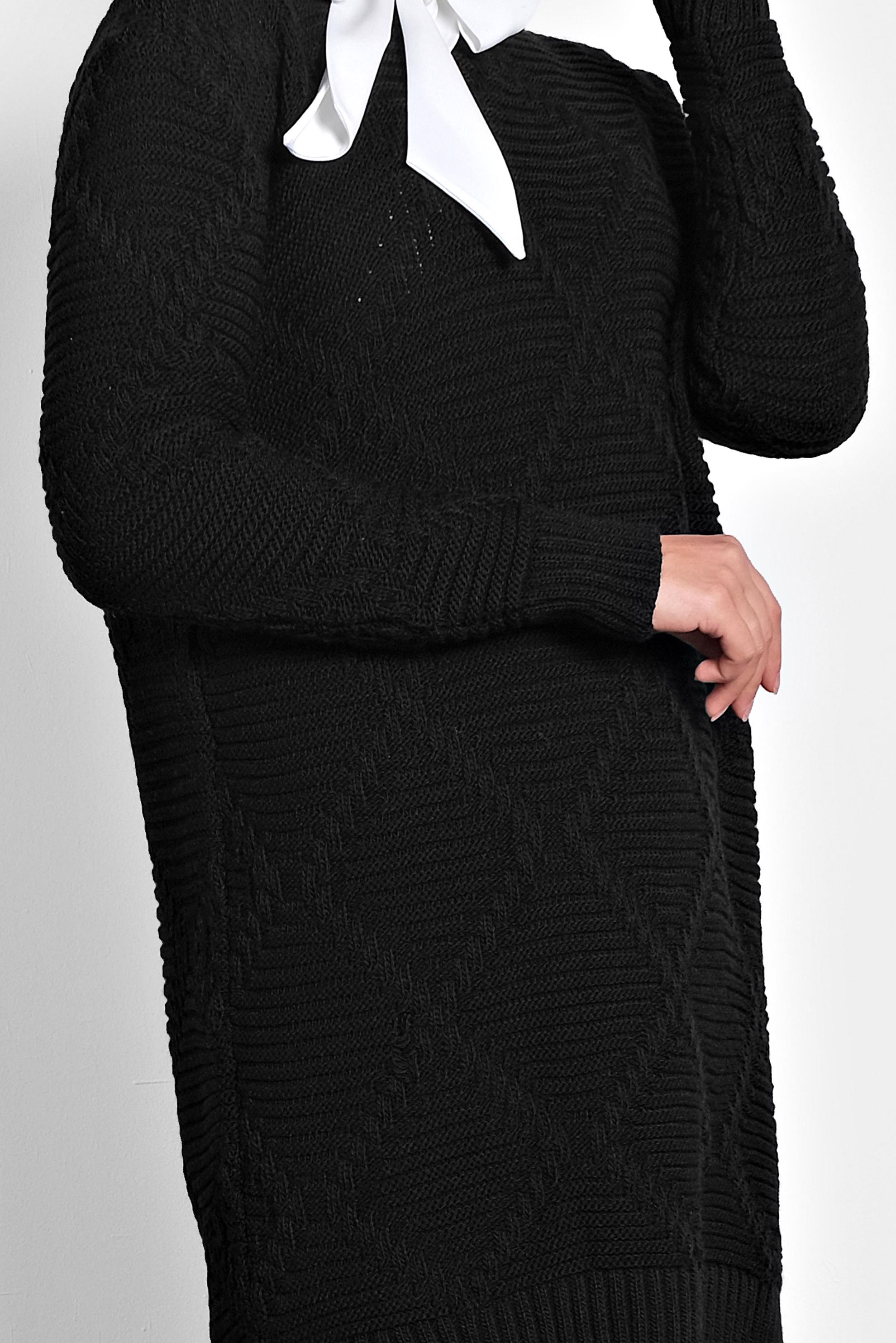 Tesettür giyim SİYAH ÖRGÜ DESENLİ TRİKO TUNİK 40079 