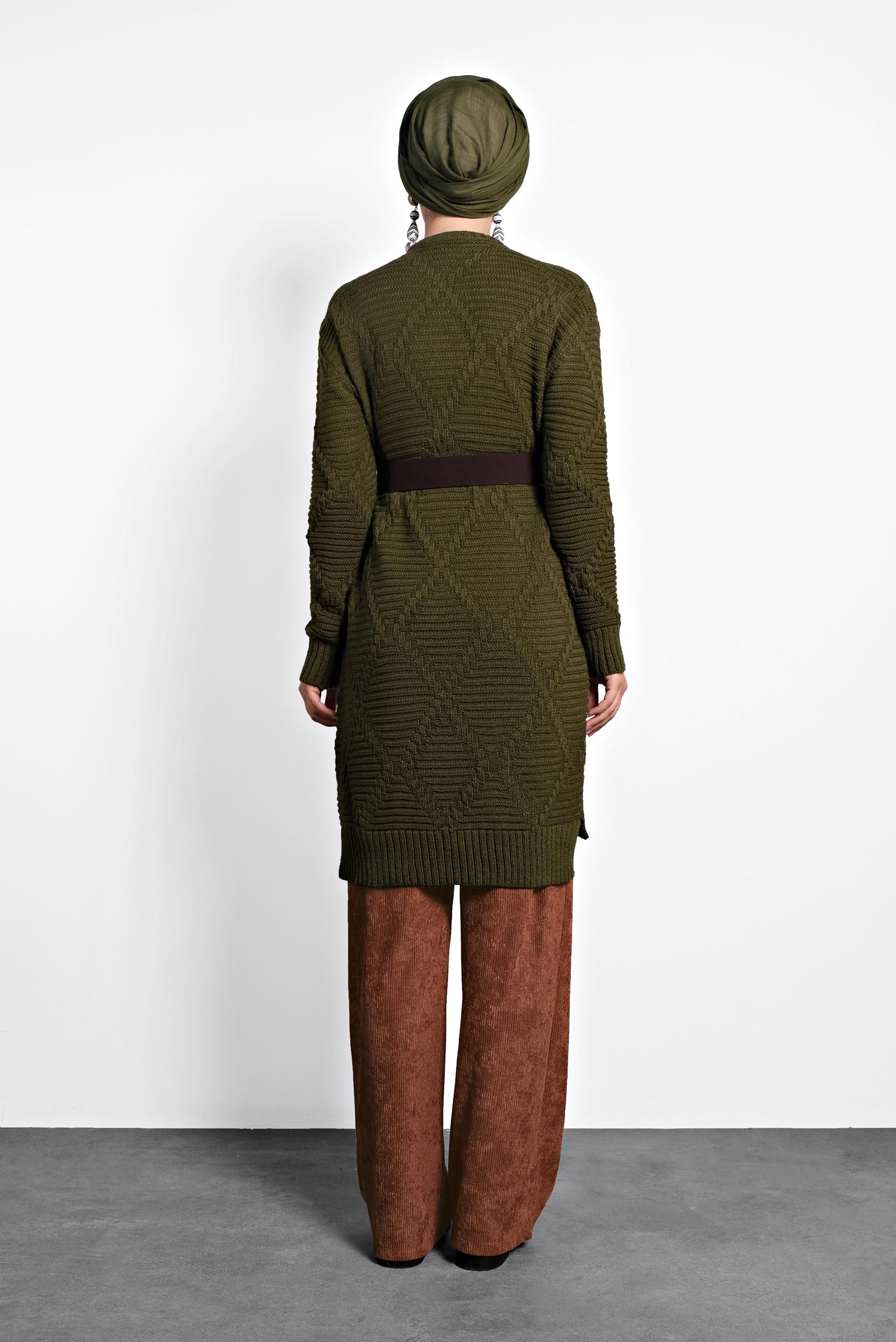 Tesettür giyim HAKİ ÖRGÜ DESENLİ TRİKO TUNİK 40079 