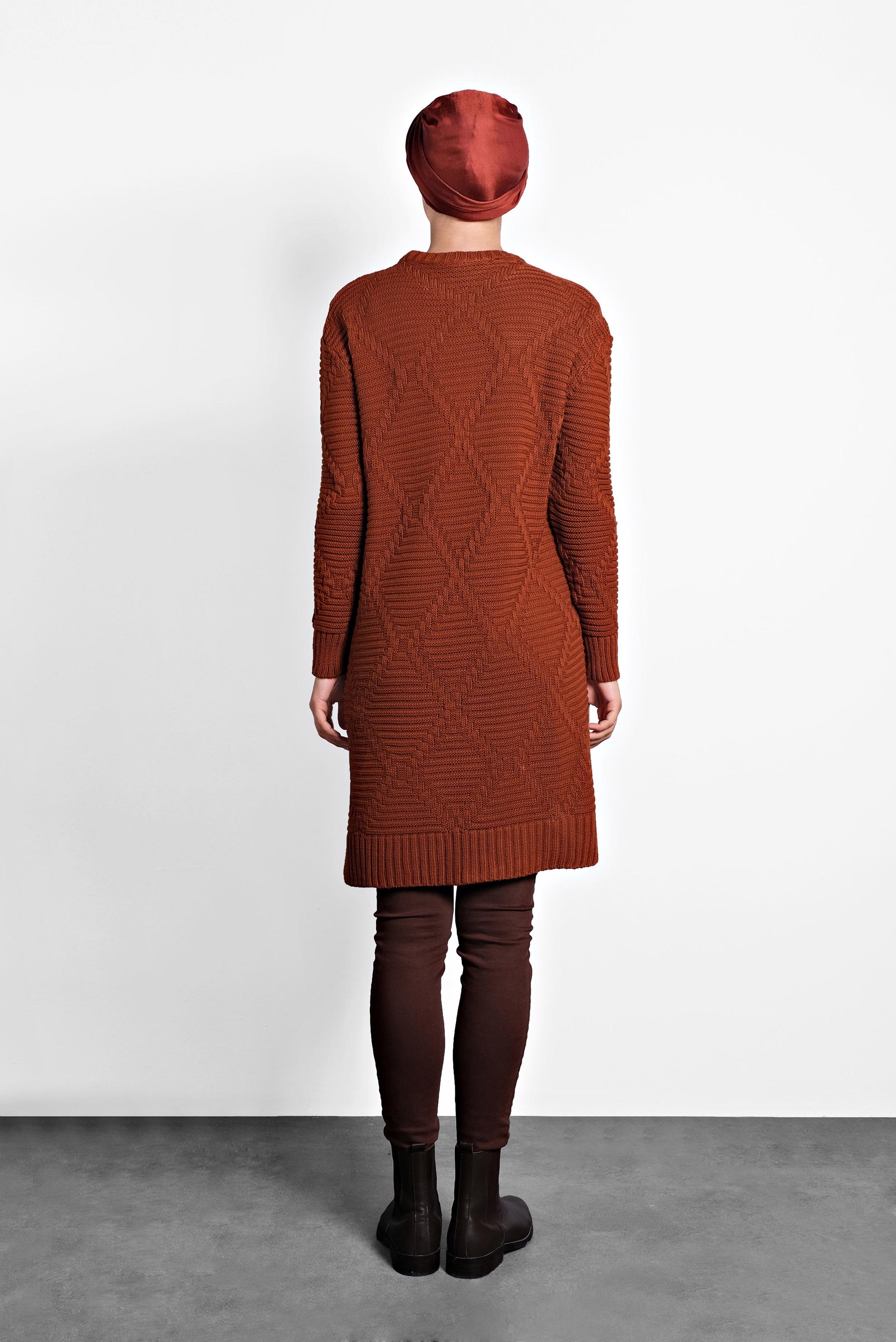 Tesettür giyim TURUNCU ÖRGÜ DESENLİ TRİKO TUNİK 40079 