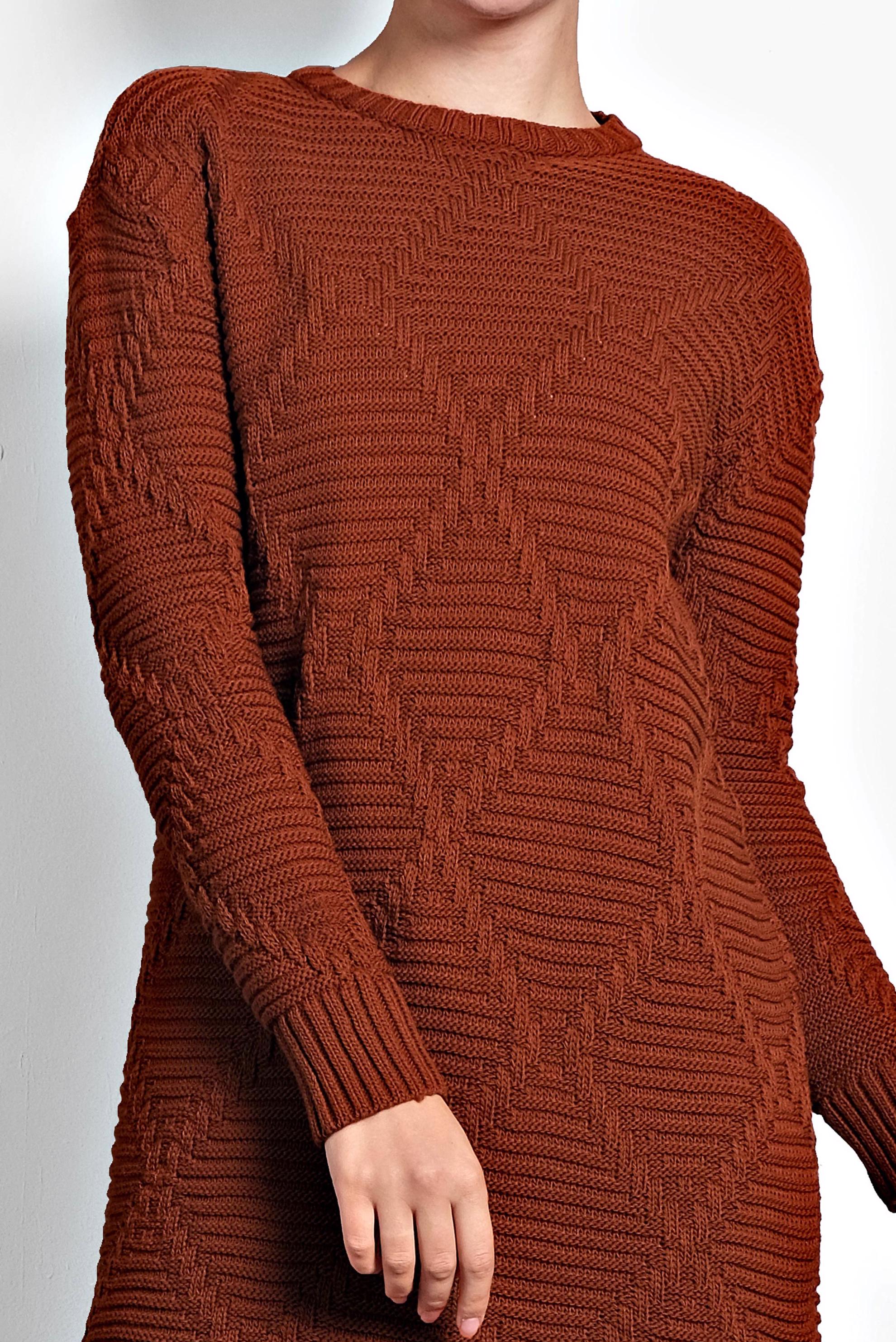 Tesettür giyim TURUNCU ÖRGÜ DESENLİ TRİKO TUNİK 40079 