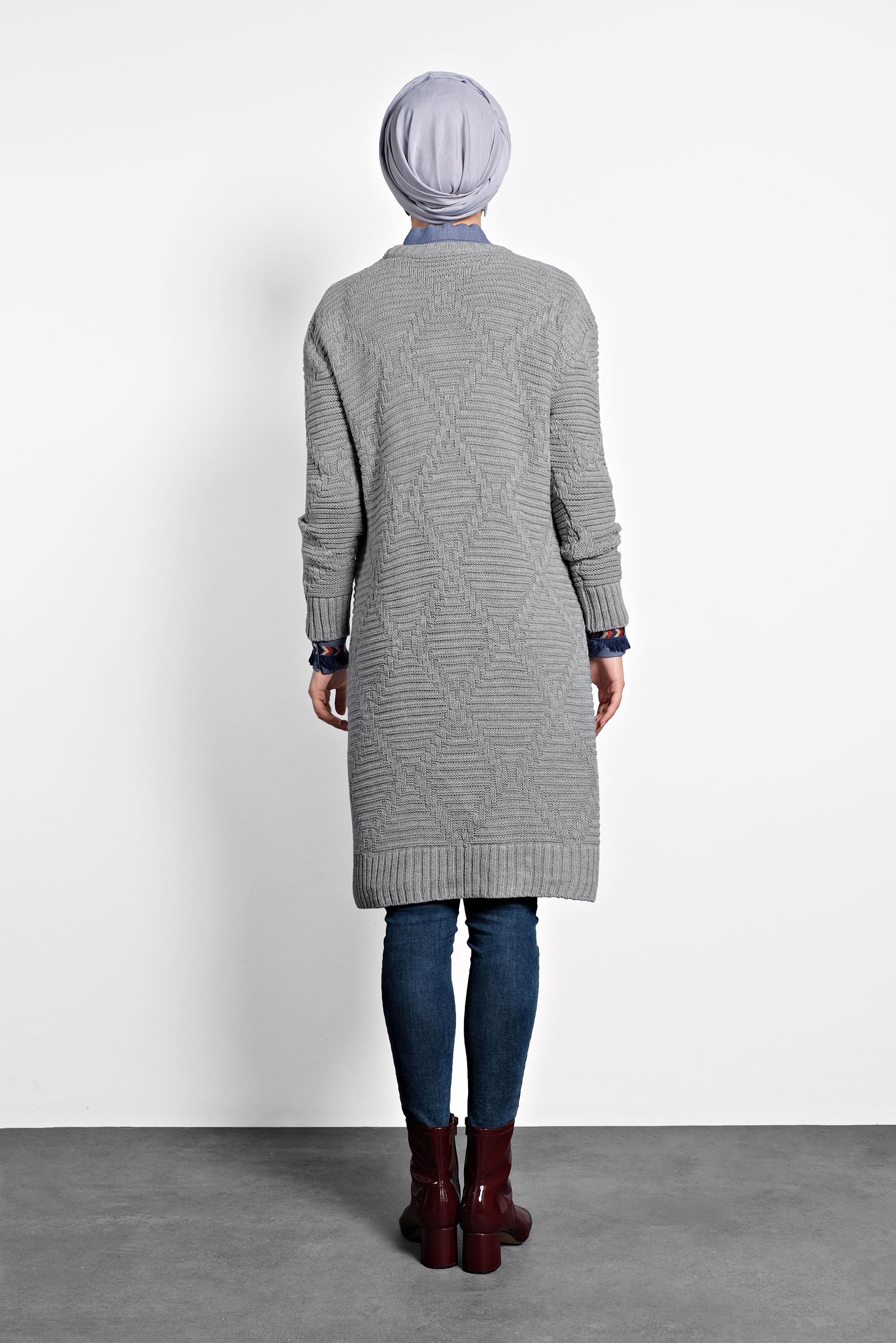 Tesettür giyim GRİ ÖRGÜ DESENLİ TRİKO TUNİK 40079 