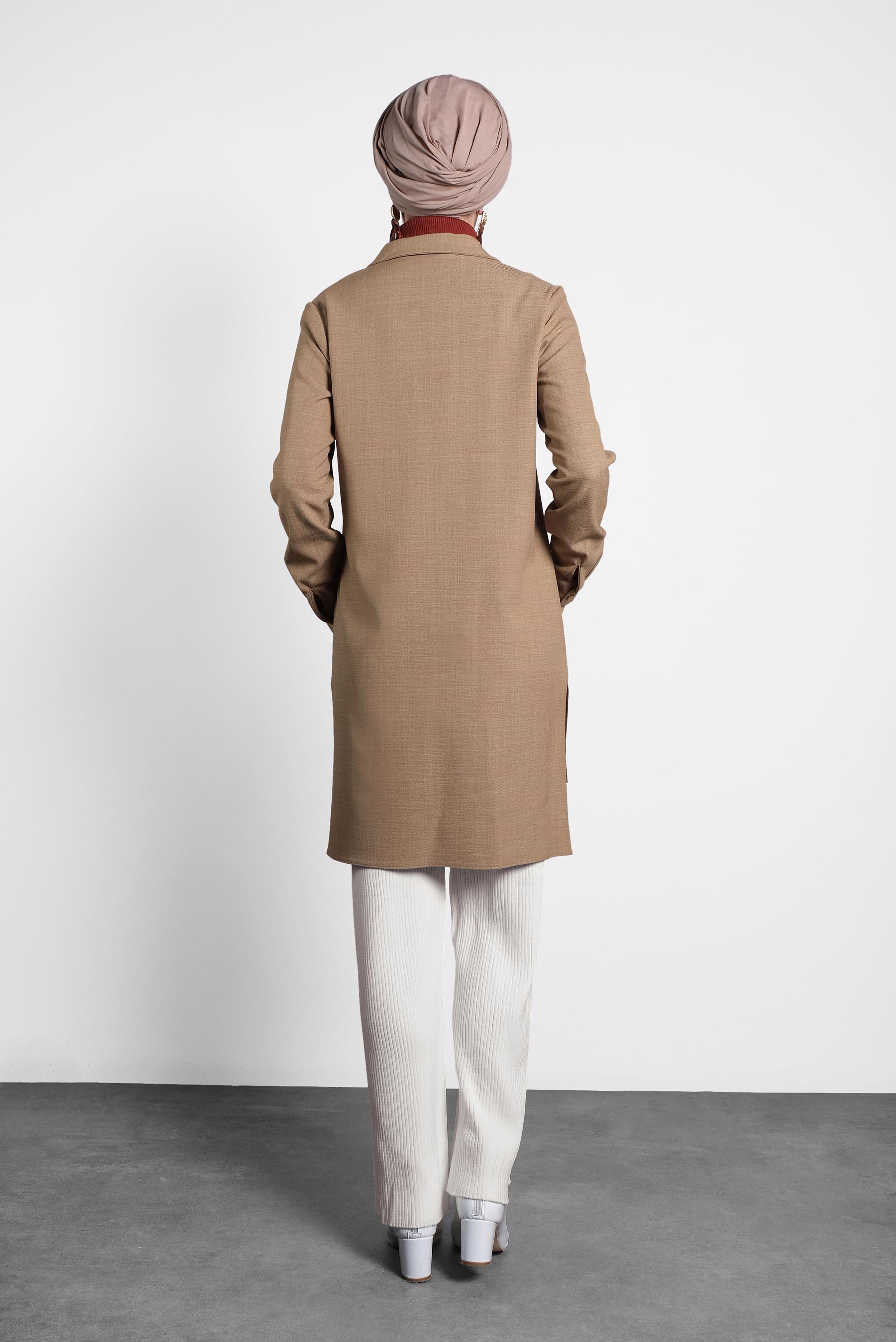 Tesettür giyim KAHVE DÜĞMELİ CEPLİ TUNİK 40109 