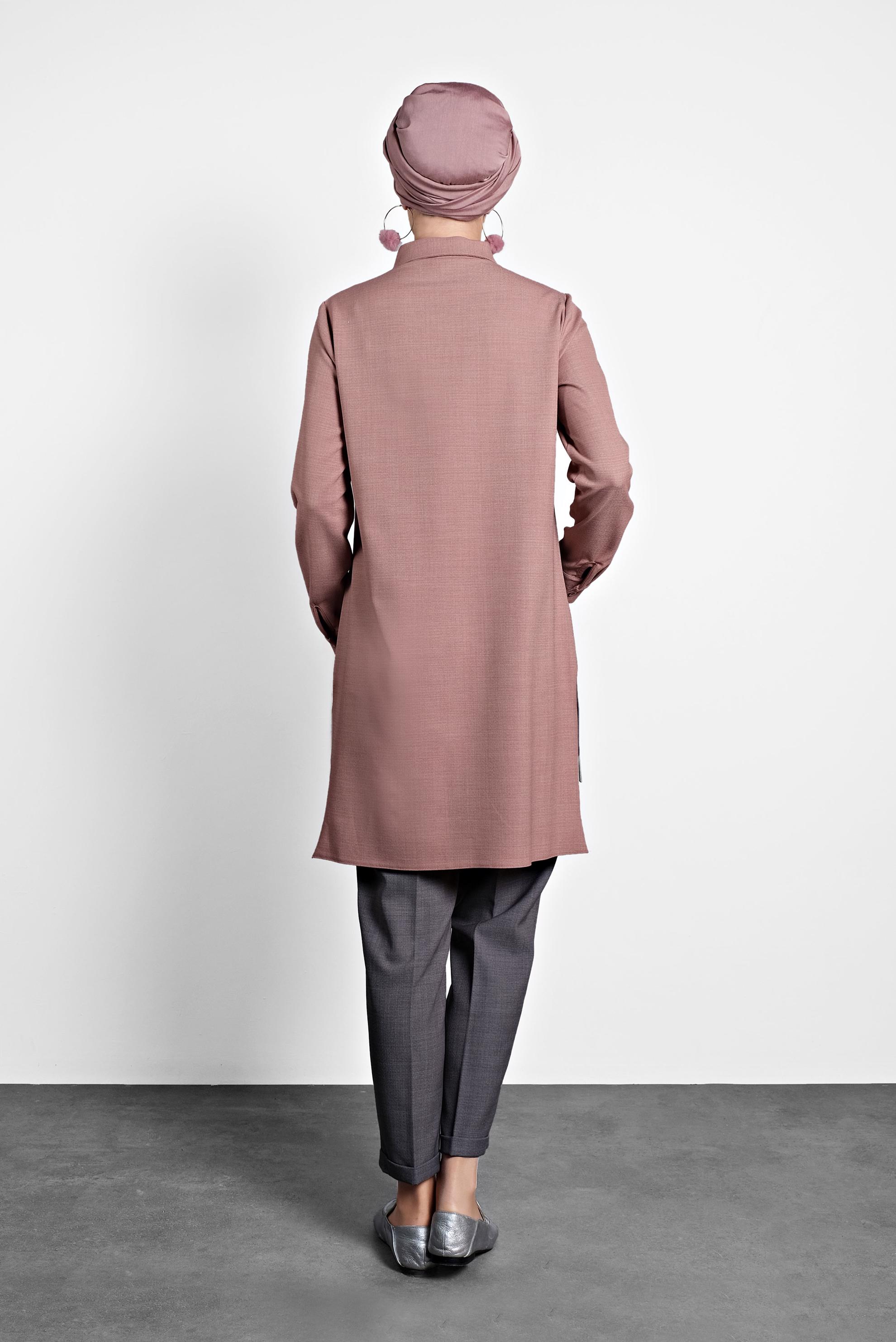 Tesettür giyim PUDRA DÜĞMELİ CEPLİ TUNİK 40109 