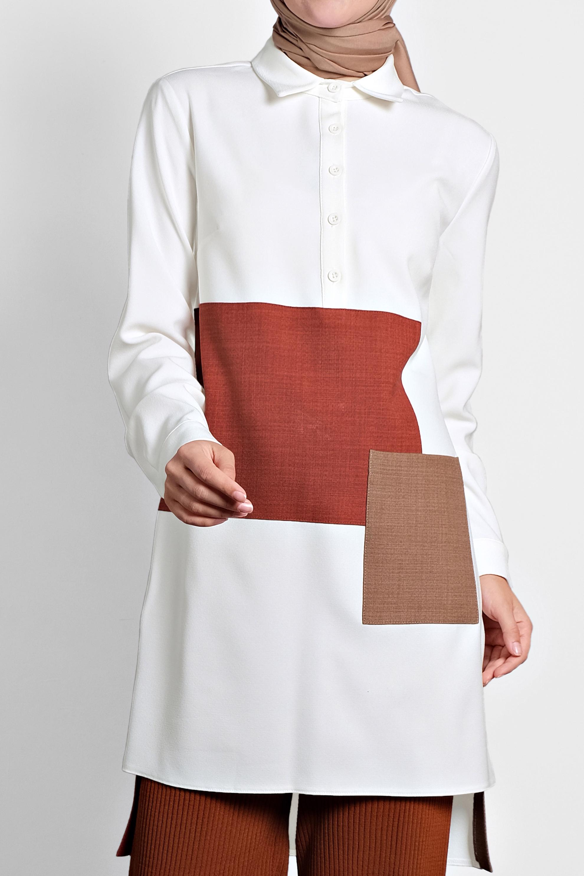 Tesettür giyim BEJ DÜĞMELİ CEPLİ TUNİK 40109 