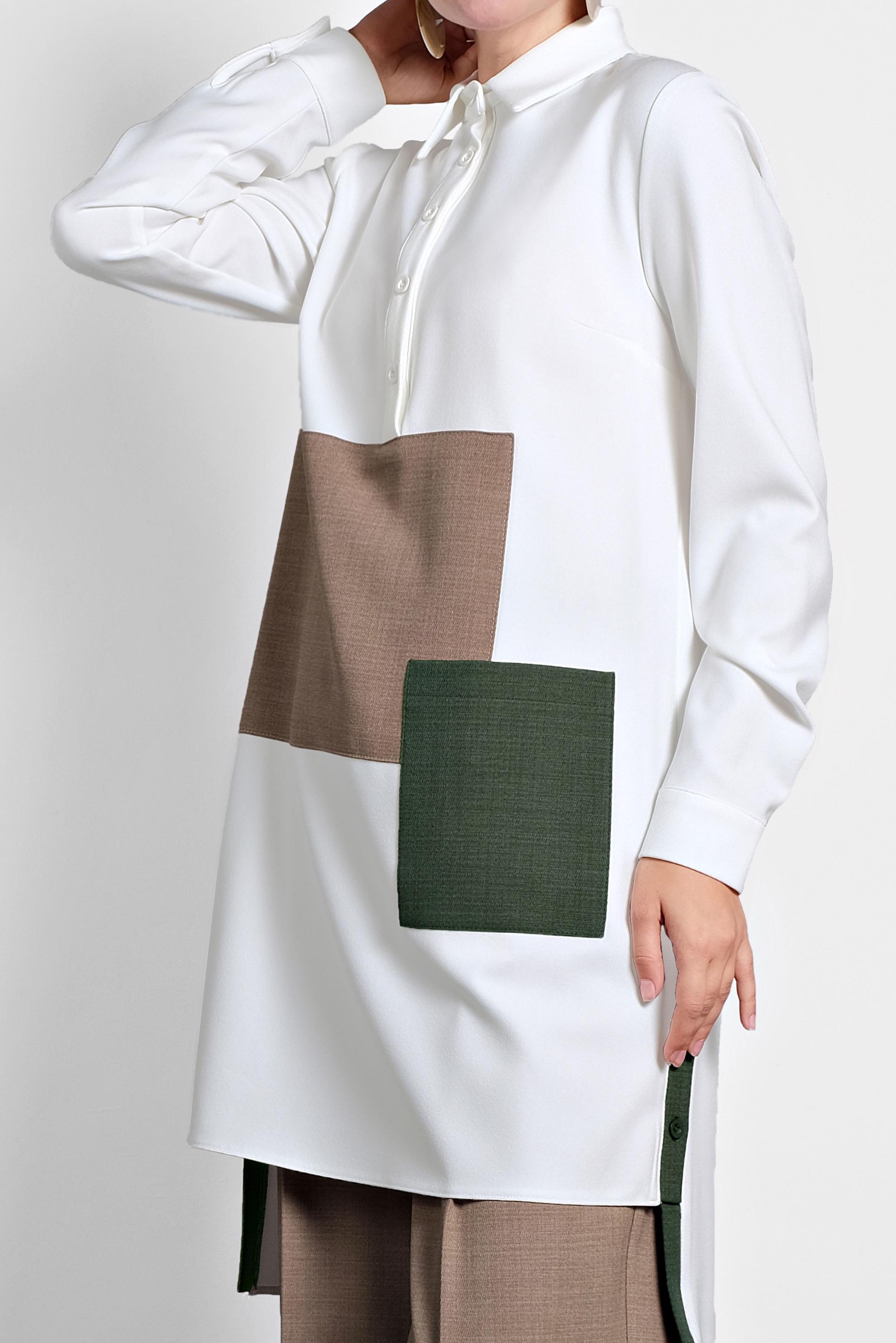 Tesettür giyim BEJ DÜĞMELİ CEPLİ TUNİK 40109 