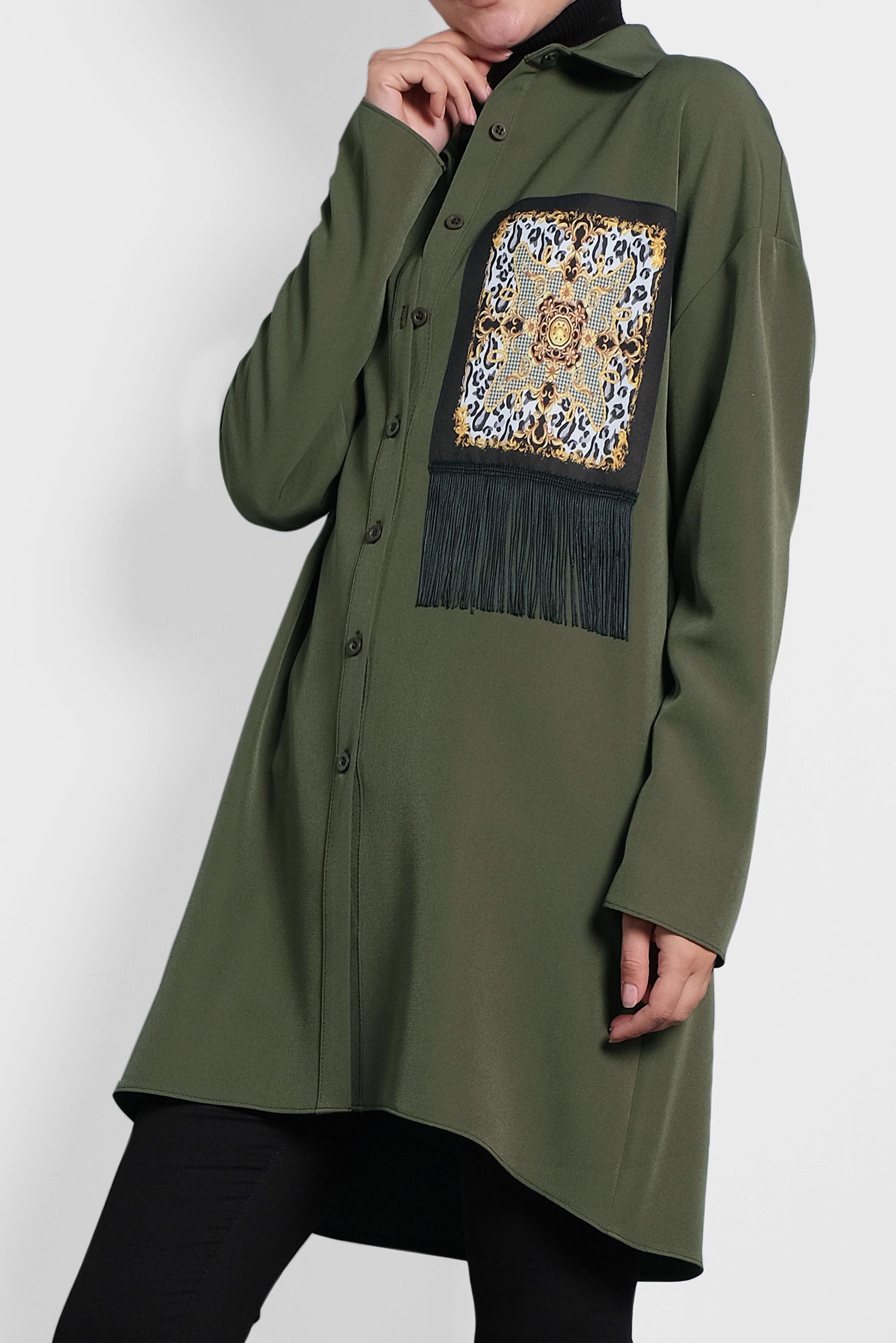 Tesettür giyim HAKİ PÜSKÜLLÜ DÜĞMELİ TUNİK 40112 