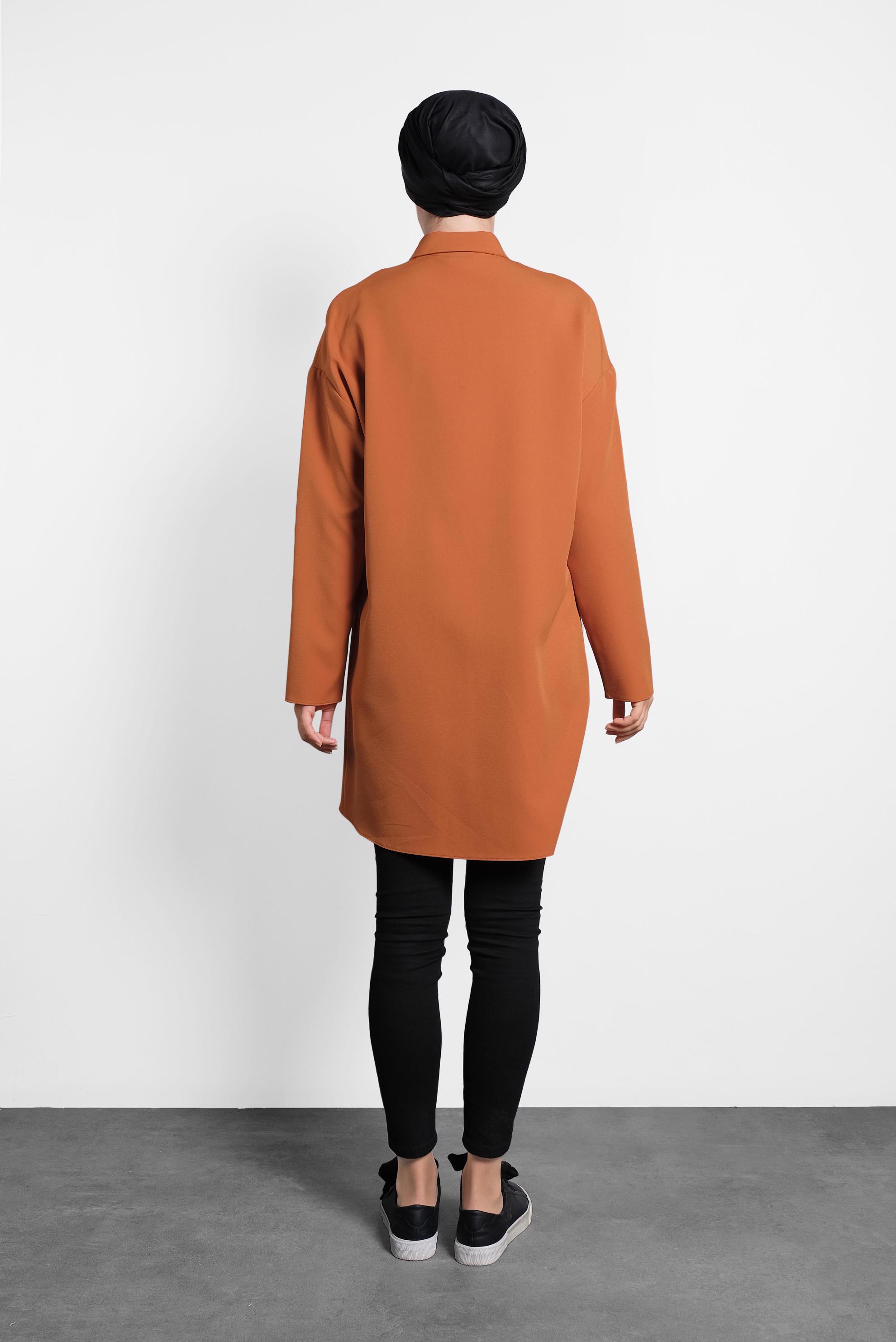 Tesettür giyim TURUNCU PÜSKÜLLÜ DÜĞMELİ TUNİK 40112 