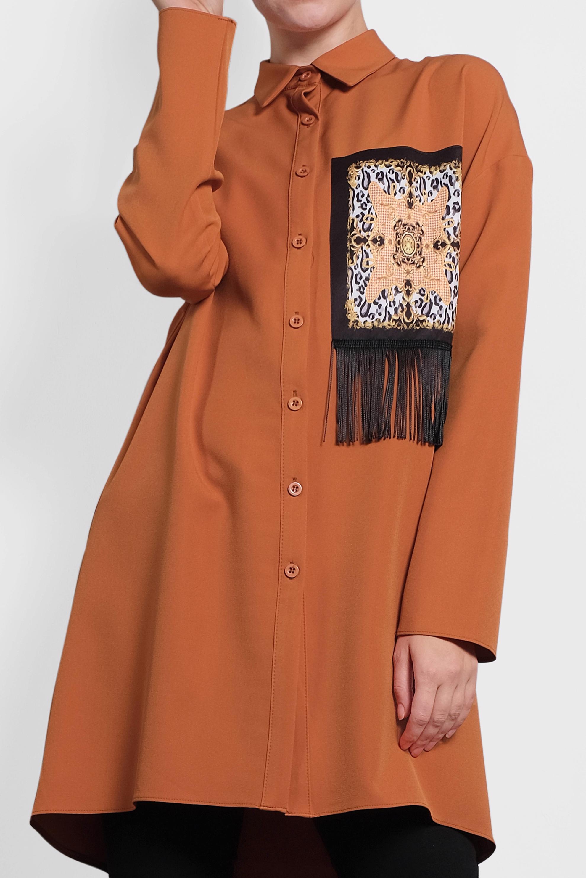 Tesettür giyim TURUNCU PÜSKÜLLÜ DÜĞMELİ TUNİK 40112 