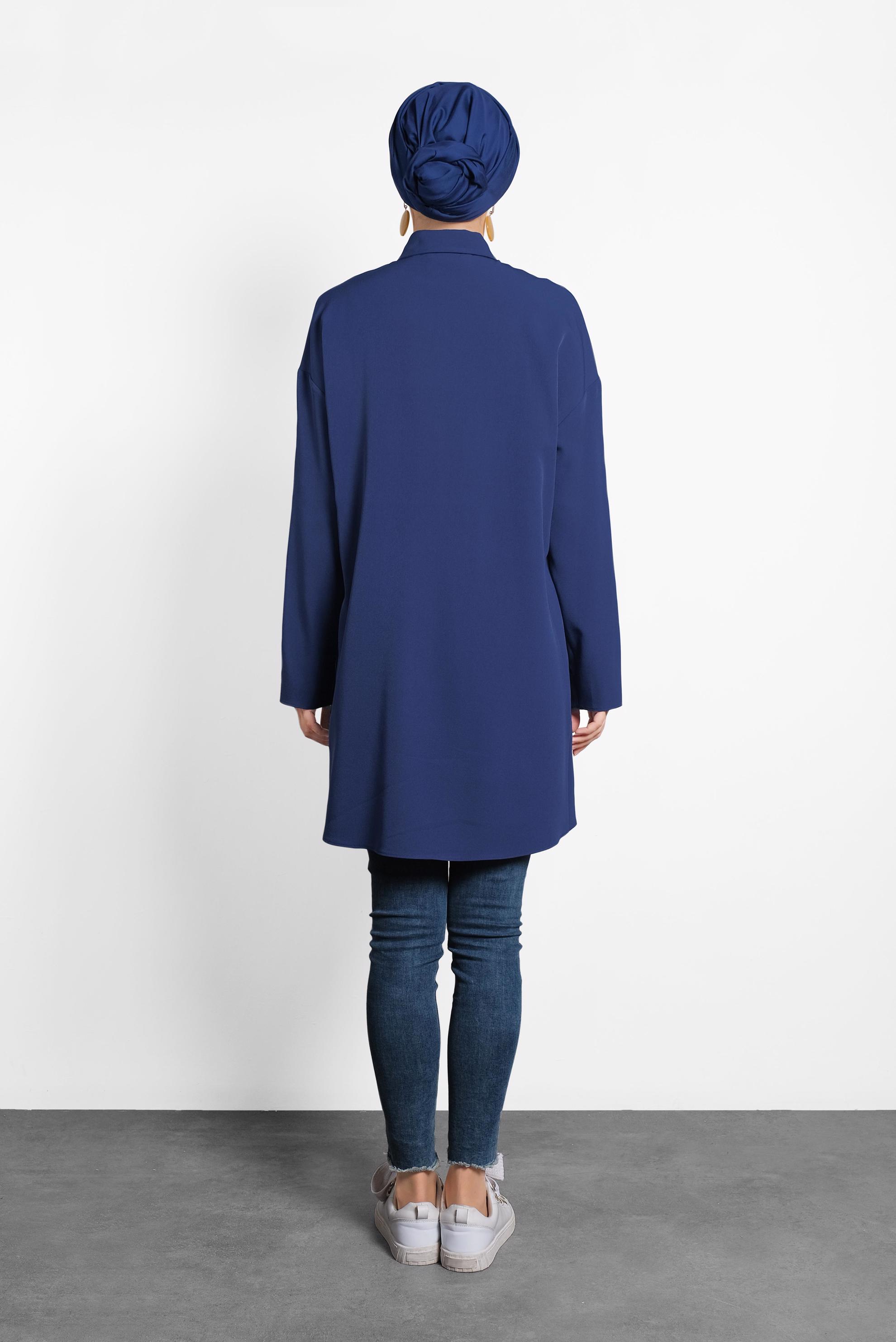 Tesettür giyim LACİVERT PÜSKÜLLÜ DÜĞMELİ TUNİK 40112 