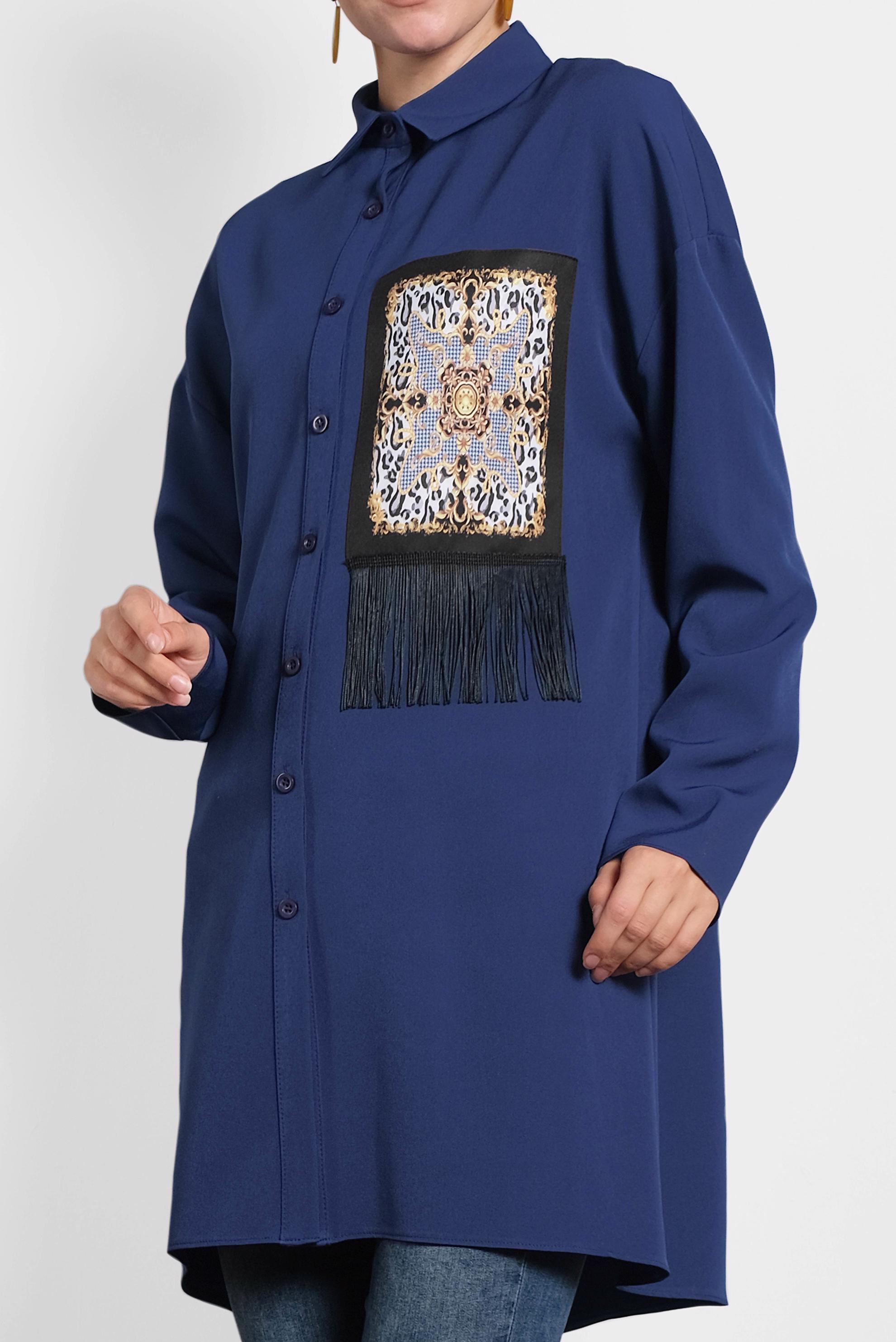 Tesettür giyim LACİVERT PÜSKÜLLÜ DÜĞMELİ TUNİK 40112 