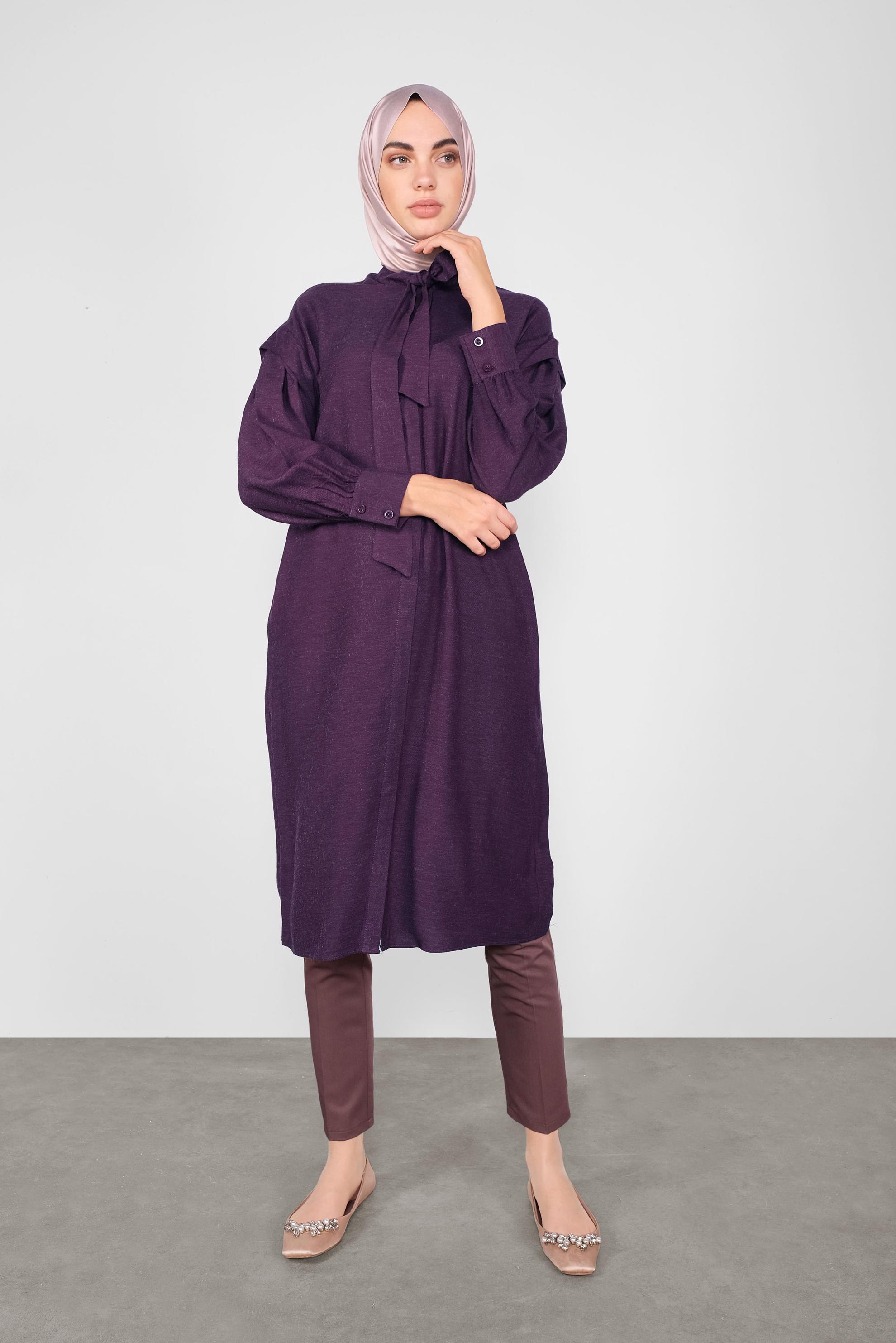 Tesettür giyim MOR YAKASI BAĞLI TUNİK 40114