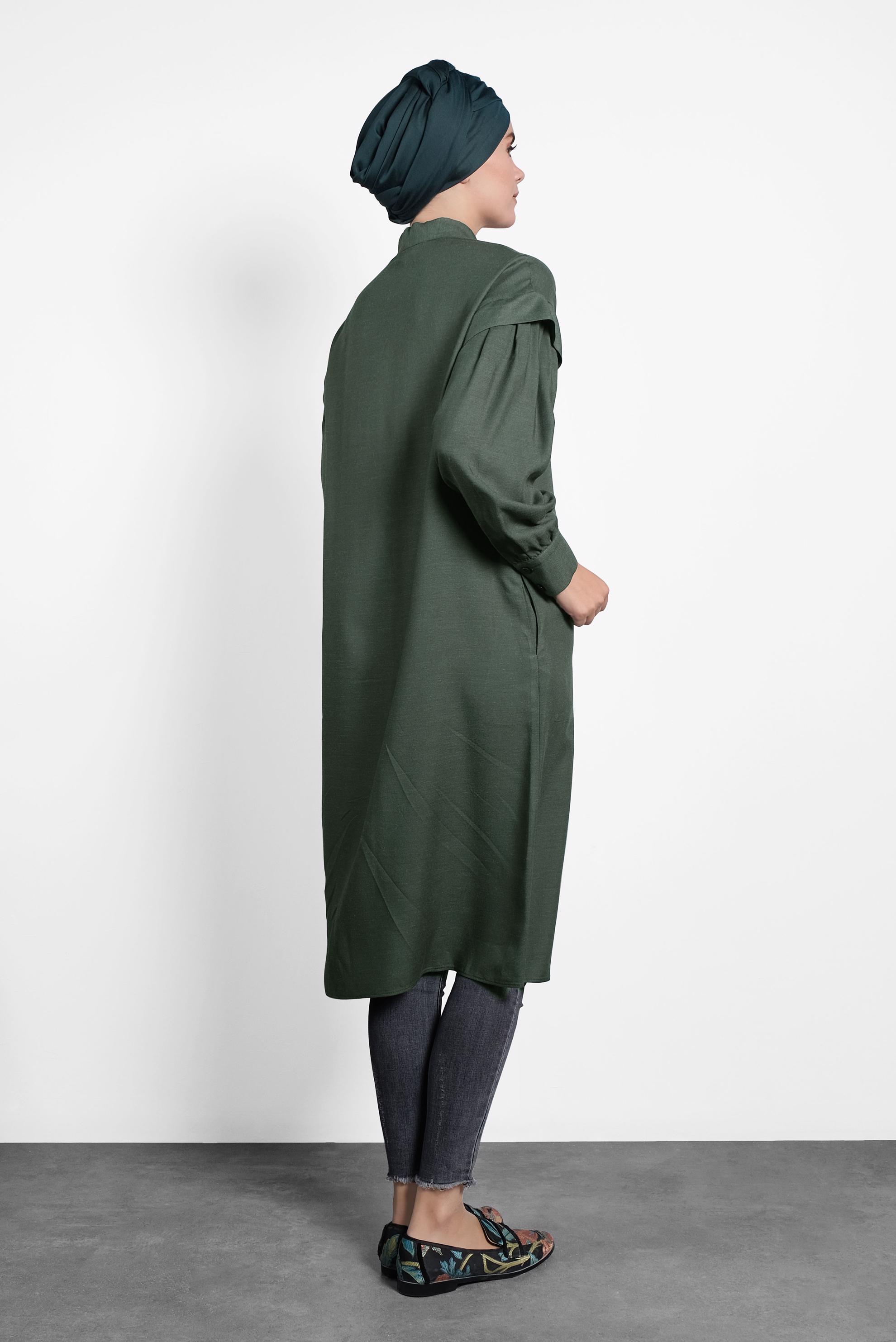 Tesettür giyim YEŞİL YAKASI BAĞLI TUNİK 40114