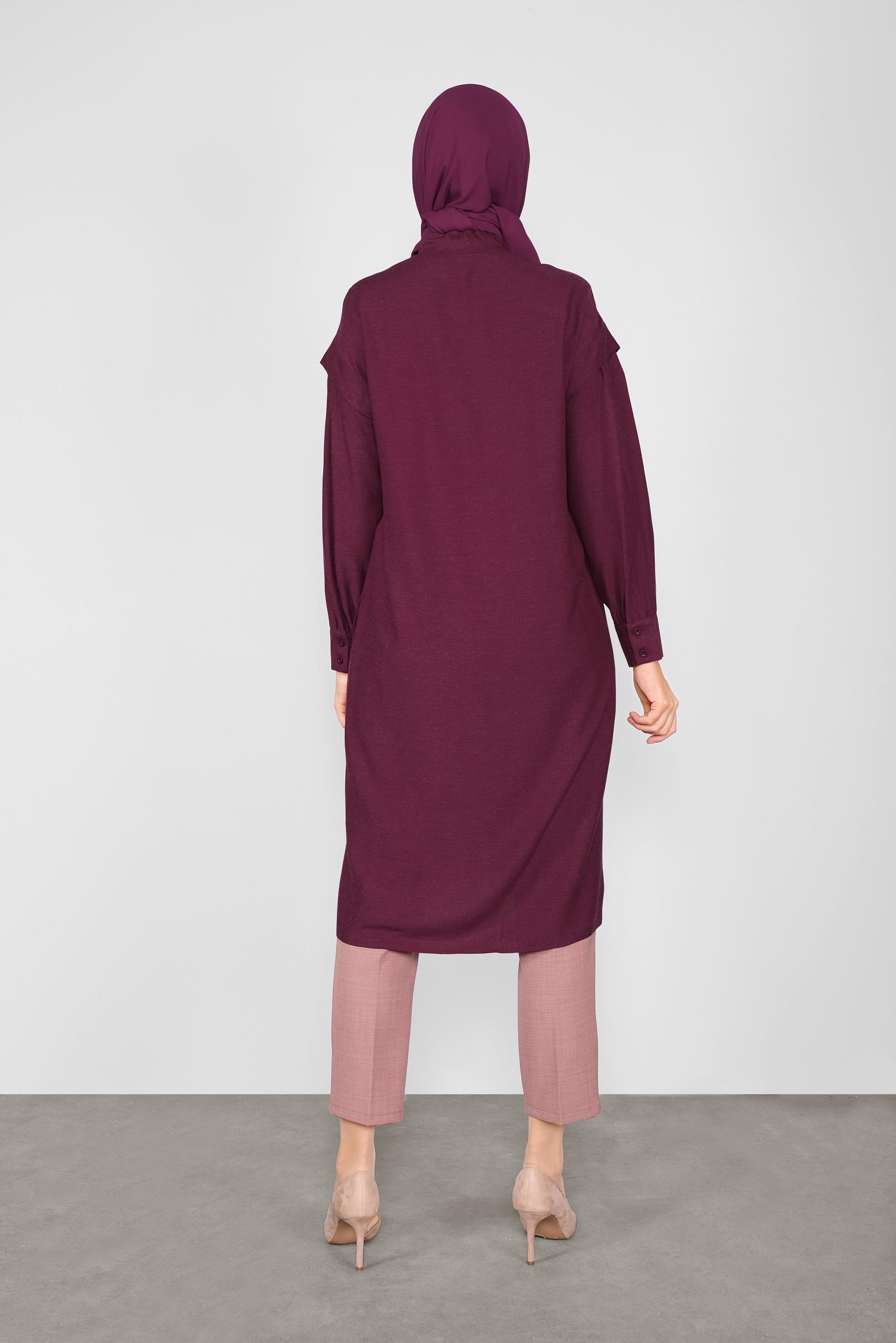 Tesettür giyim BORDO YAKASI BAĞLI TUNİK 40114