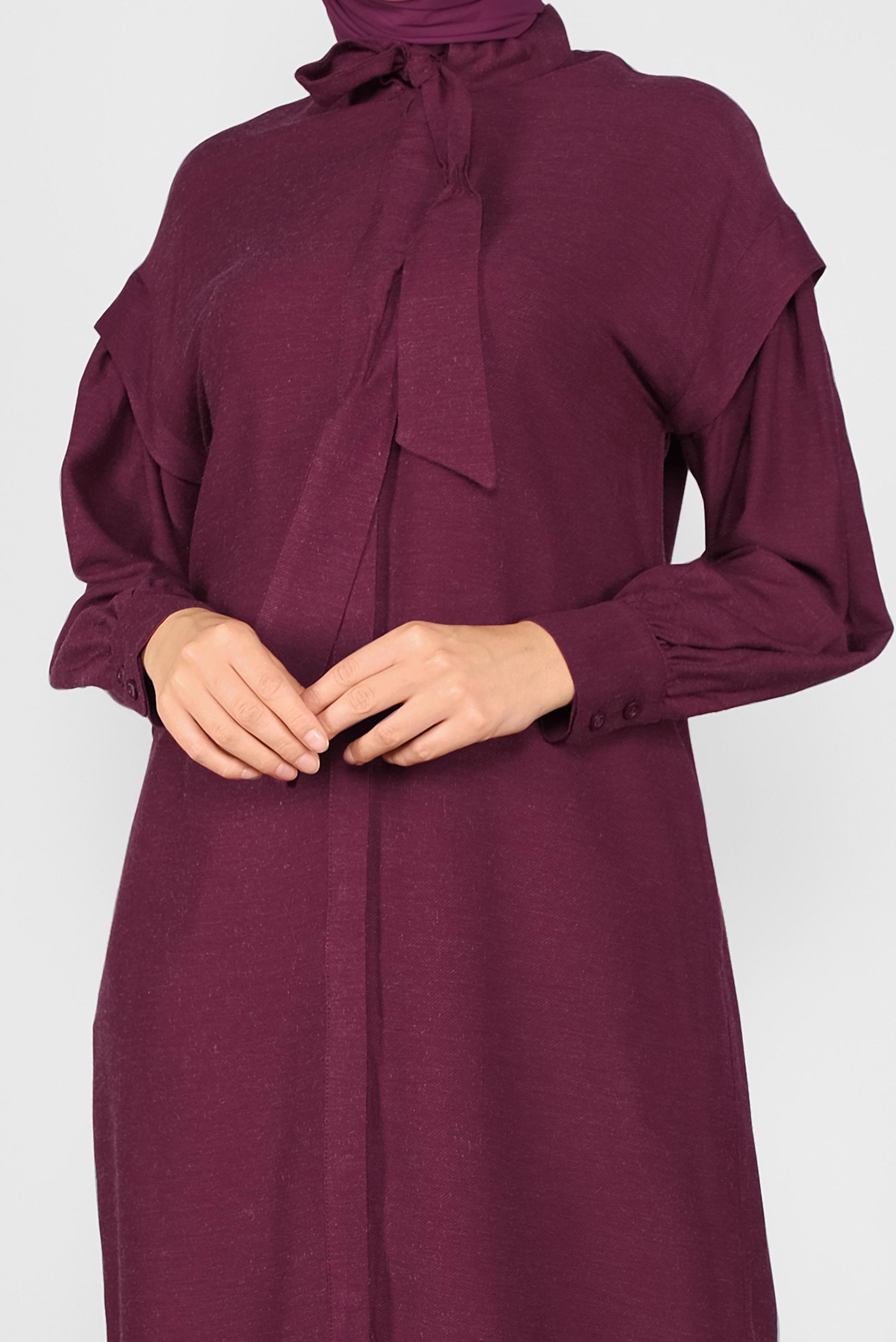 Tesettür giyim BORDO YAKASI BAĞLI TUNİK 40114