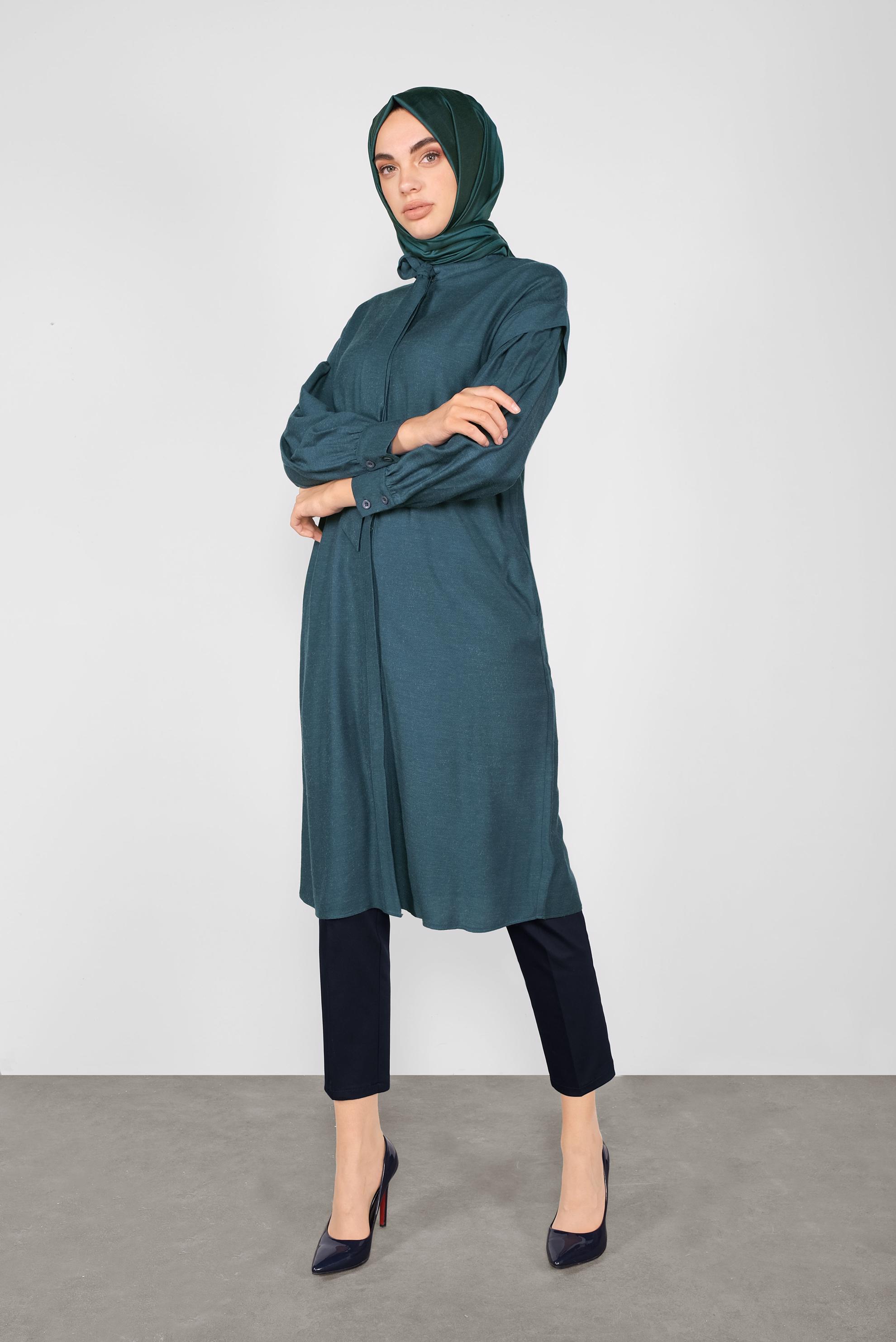 Tesettür giyim MAVİ YAKASI BAĞLI TUNİK 40114