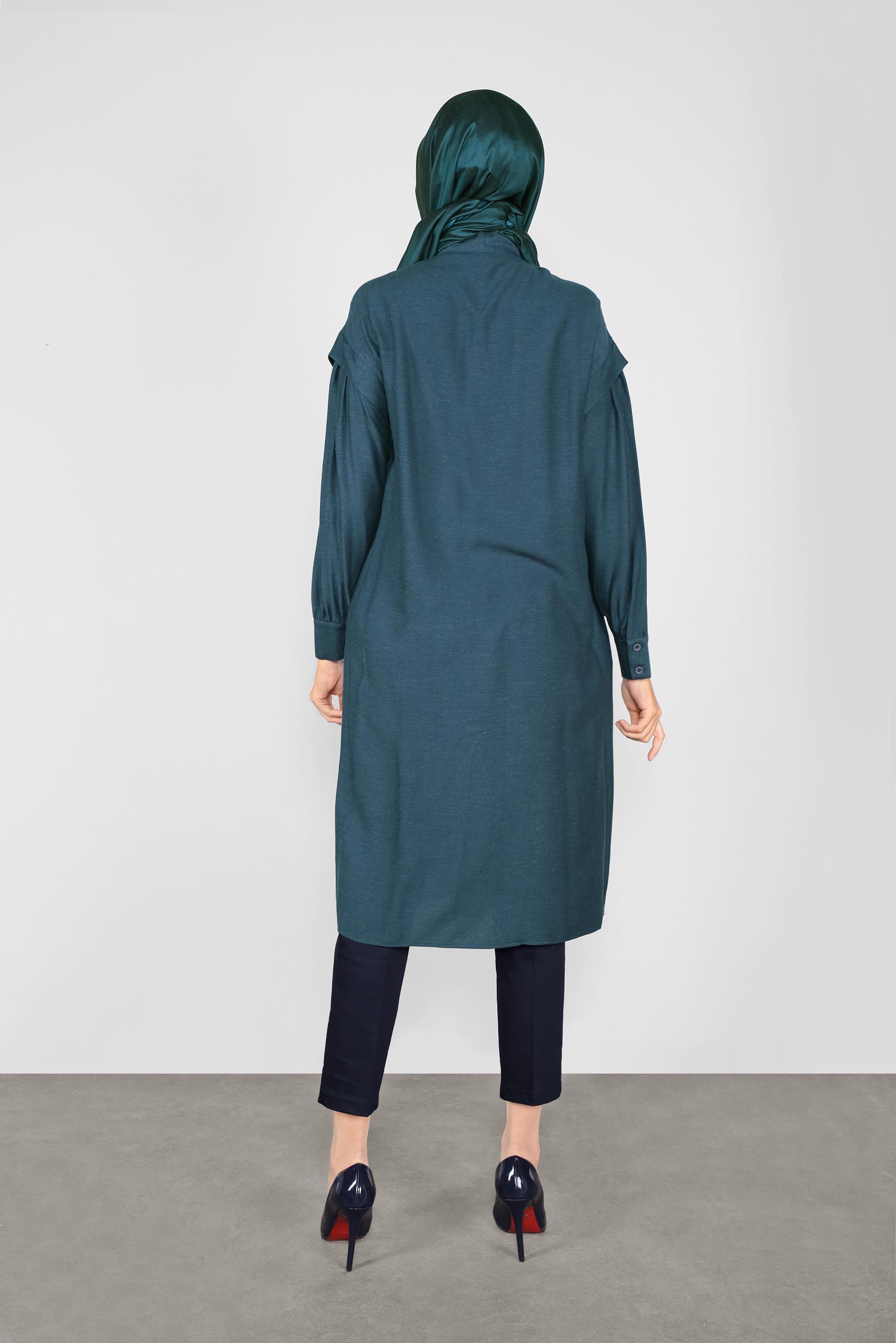 Tesettür giyim MAVİ YAKASI BAĞLI TUNİK 40114