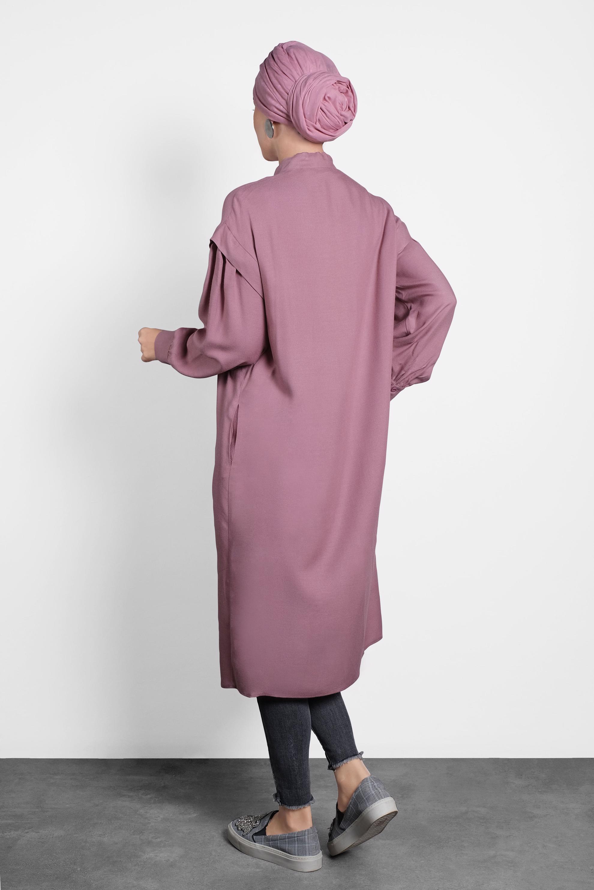 Tesettür giyim PEMBE YAKASI BAĞLI TUNİK 40114