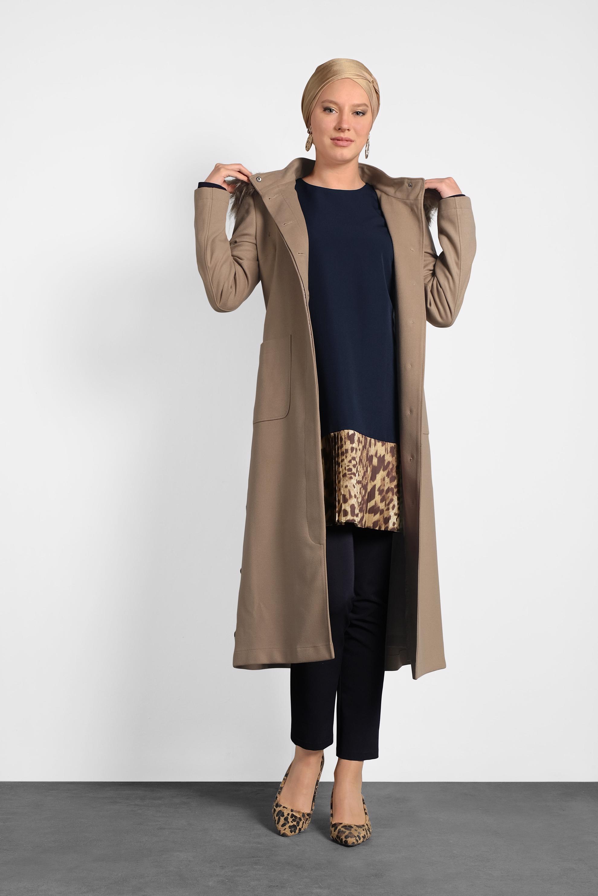 Tesettür giyim LACİVERT ETEK UCU LEOPAR DESENLİ TUNİK 40137