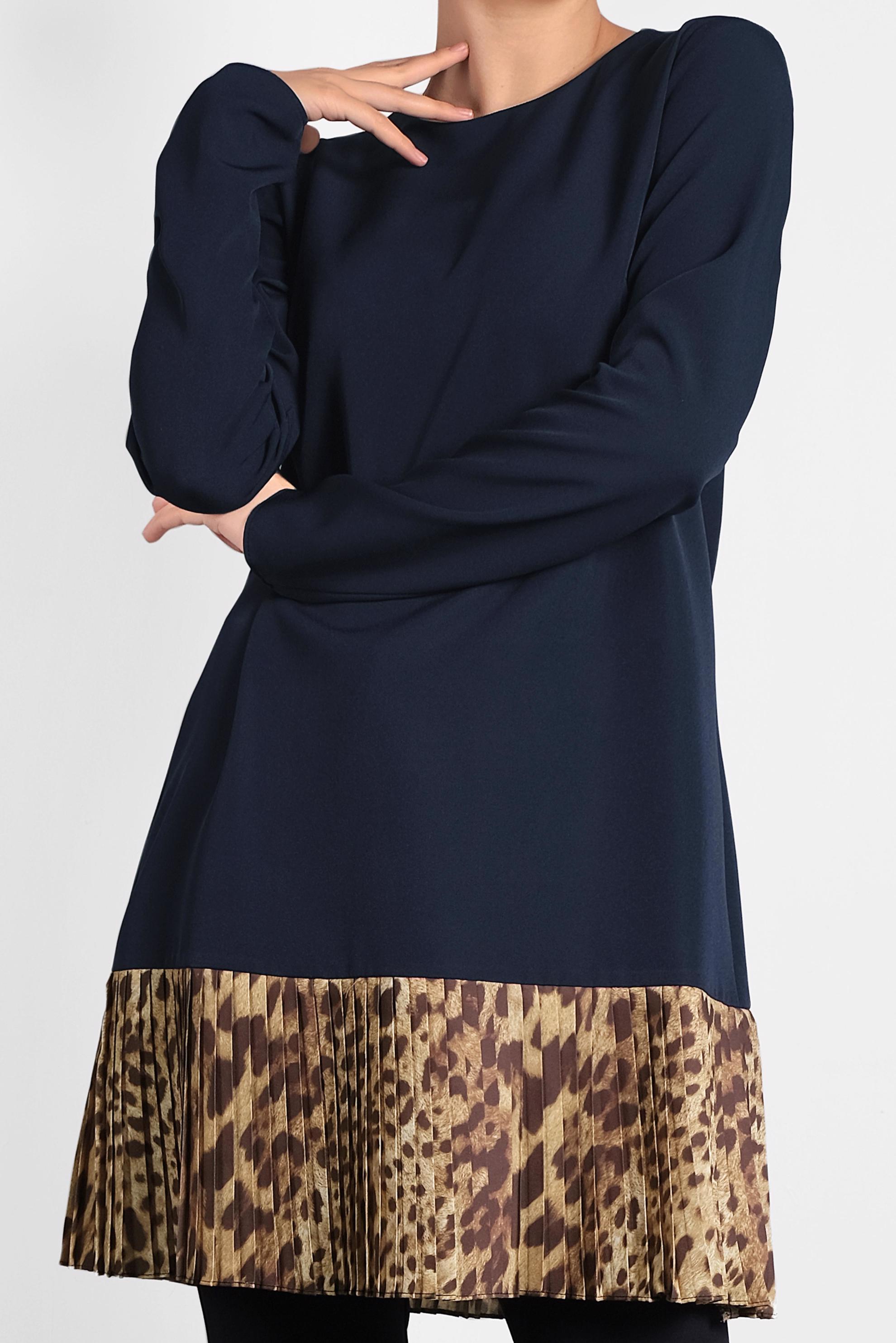 Tesettür giyim LACİVERT ETEK UCU LEOPAR DESENLİ TUNİK 40137