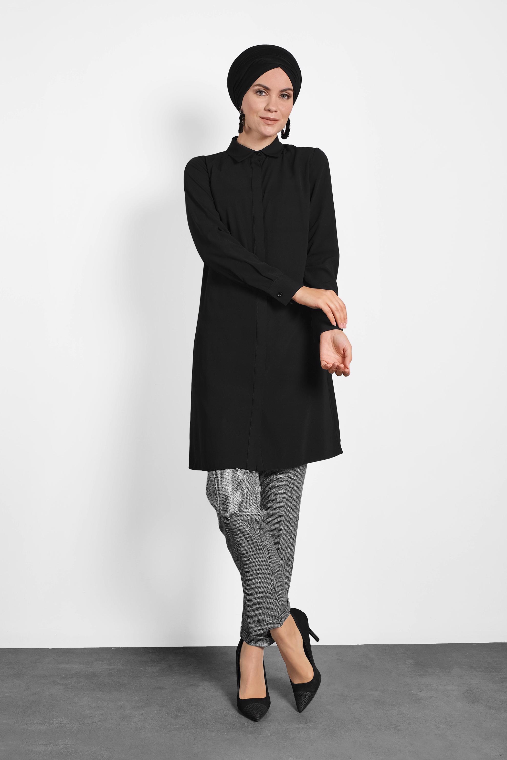 Tesettür giyim SİYAH KLASİK TUNİK 40138
