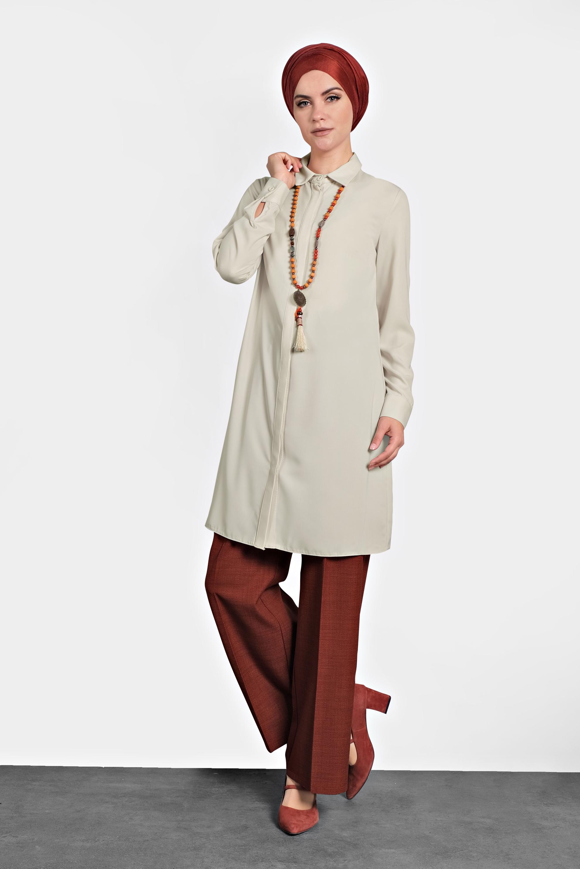 Tesettür giyim EKRU KLASİK TUNİK 40138