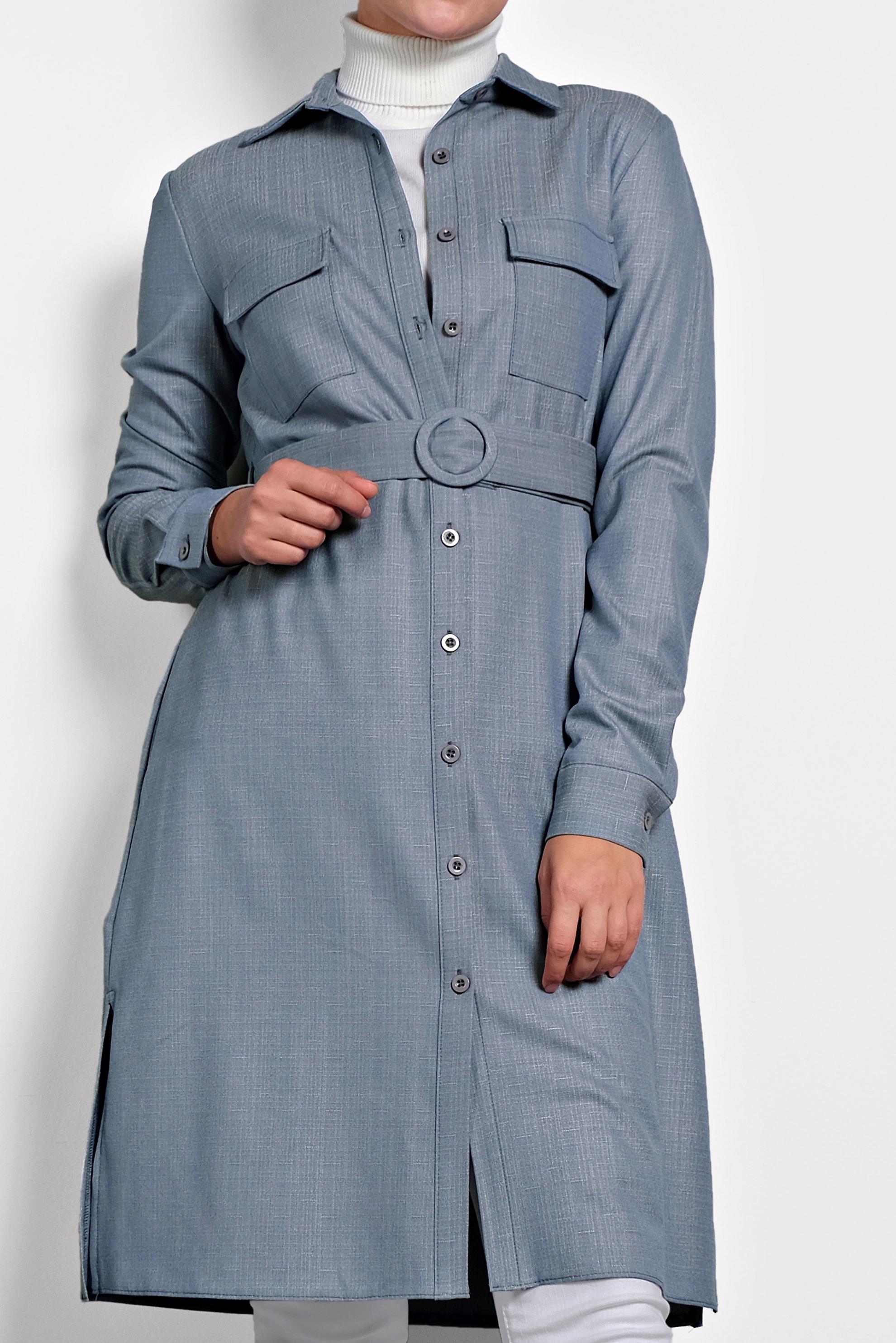 Tesettür giyim MAVİ KEMERLİ TUNİK 40139