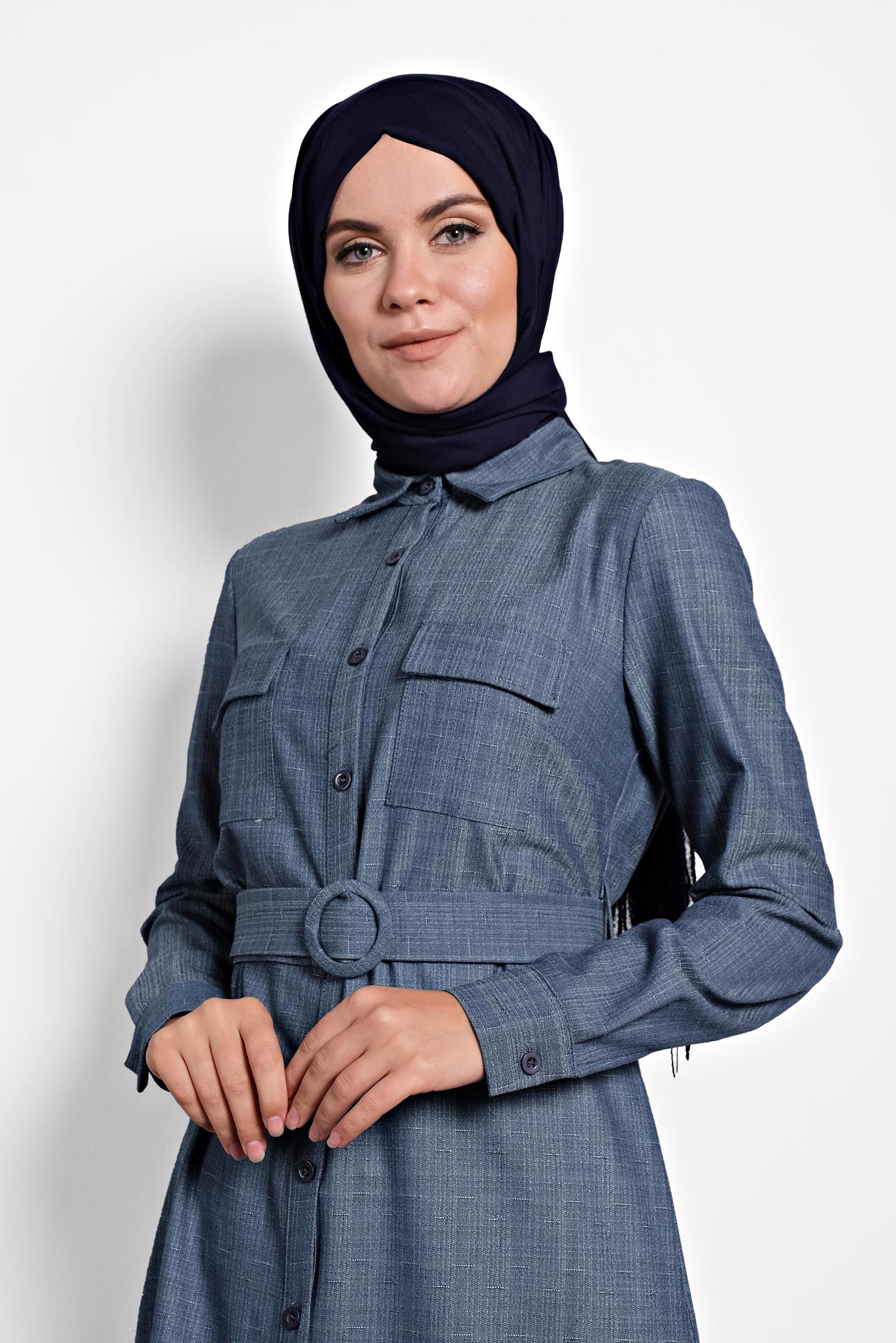 Tesettür giyim LACİVERT KEMERLİ TUNİK 40139