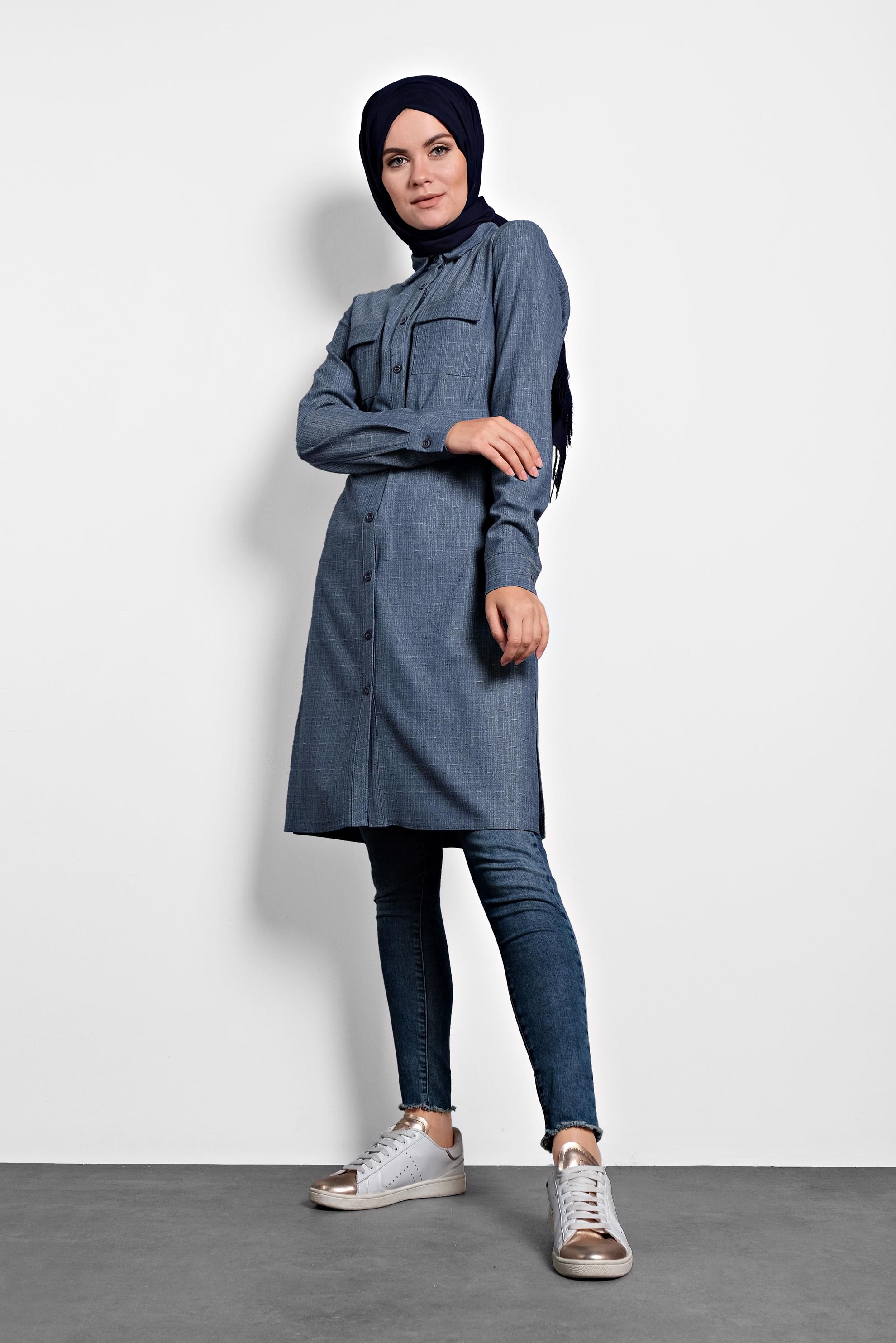 Tesettür giyim LACİVERT KEMERLİ TUNİK 40139