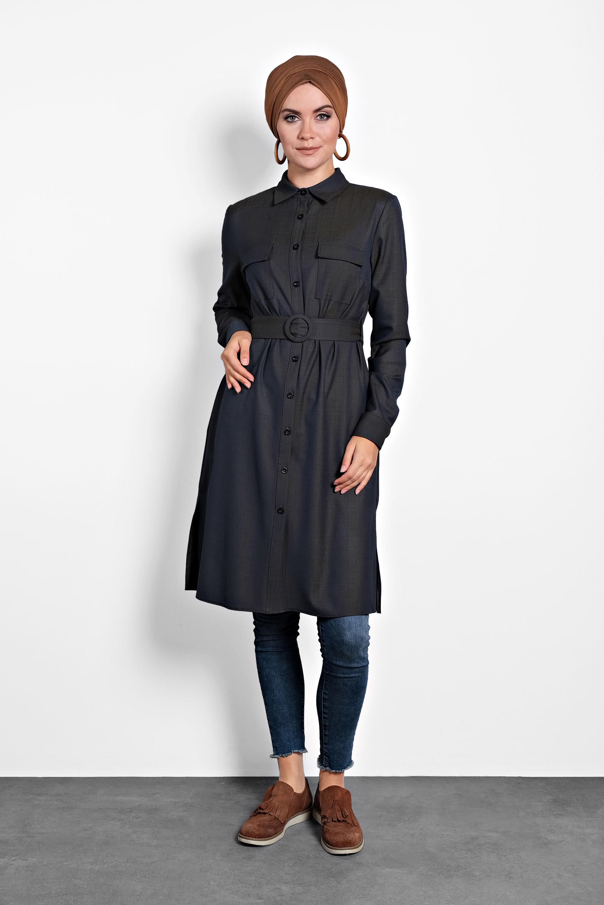 Tesettür giyim LACİVERT KEMERLİ TUNİK 40139