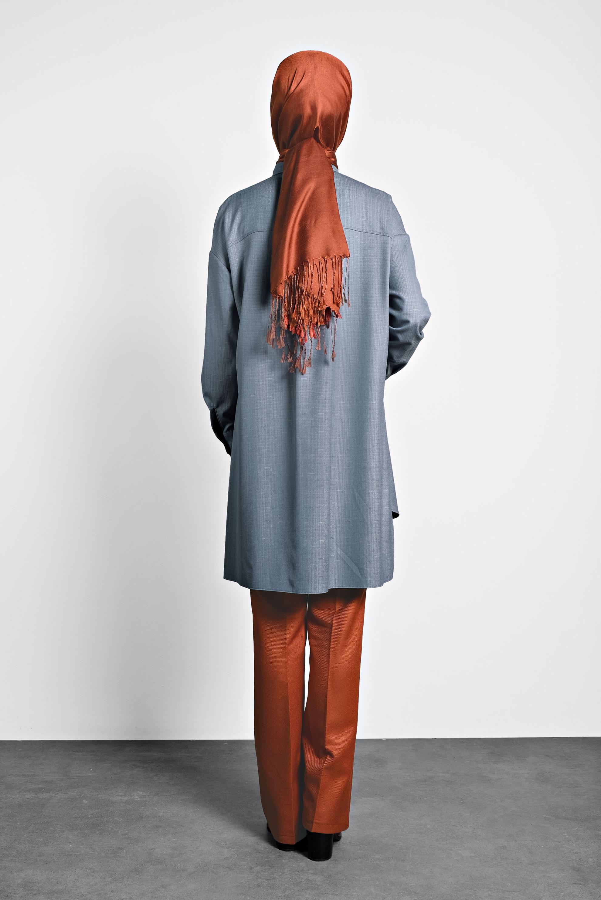 Tesettür giyim MAVİ GÖMLEK YAKA TUNİK 40140