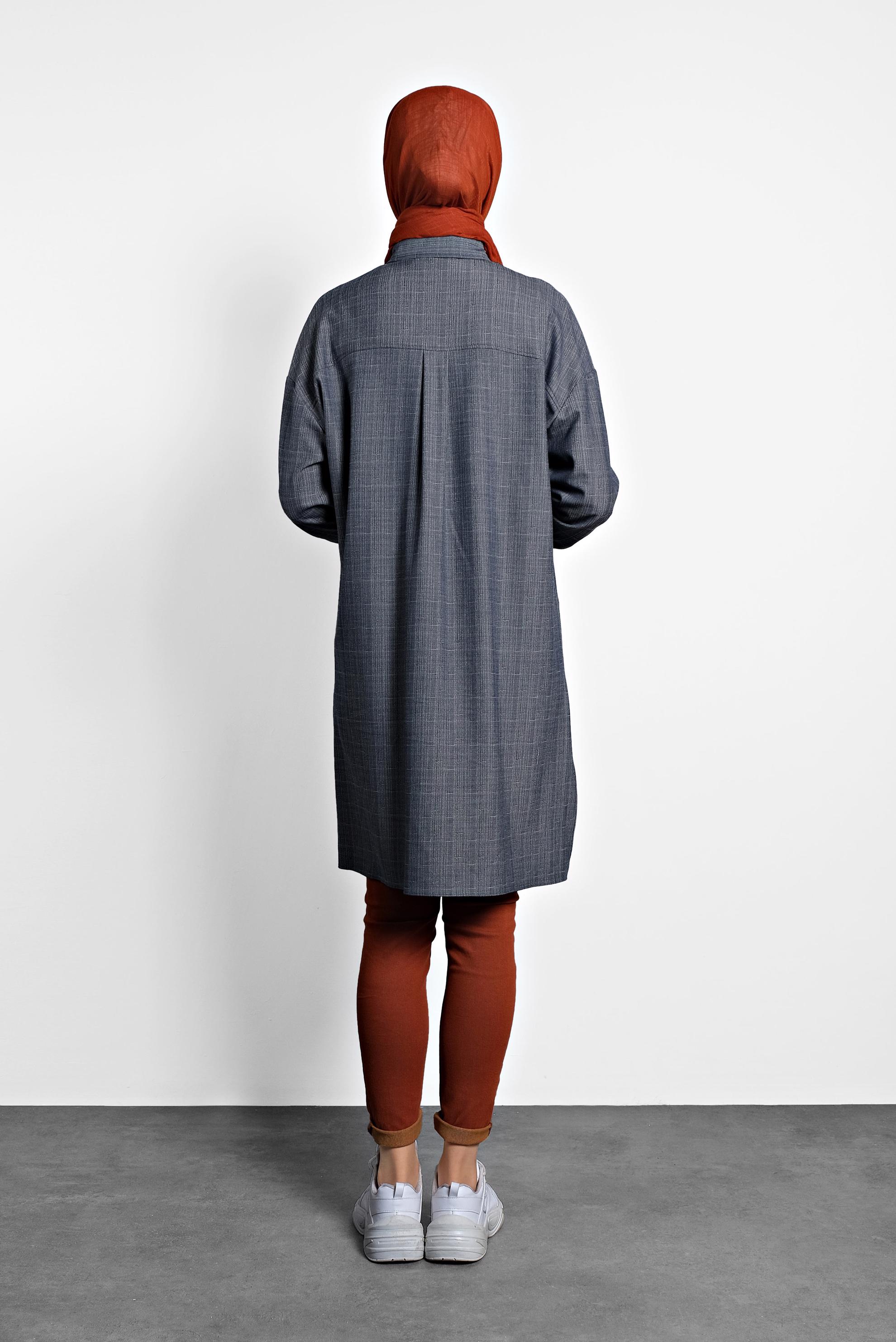 Tesettür giyim LACİVERT GÖMLEK YAKA TUNİK 40140