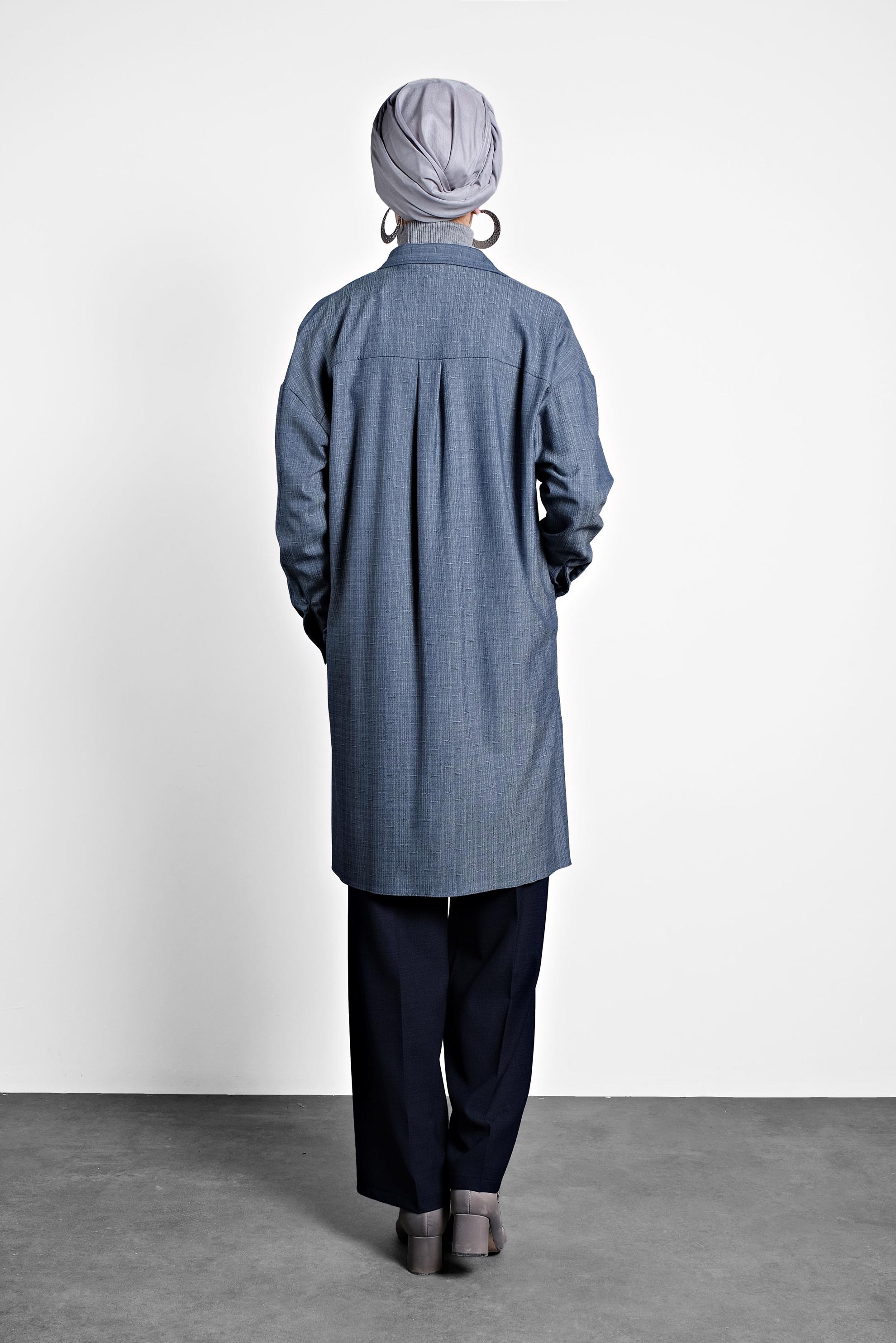 Tesettür giyim LACİVERT GÖMLEK YAKA TUNİK 40140