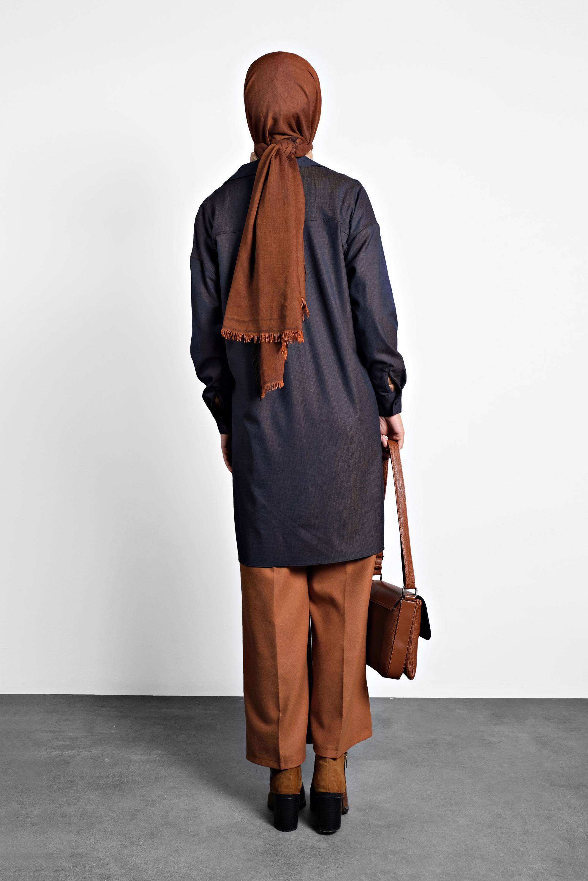 Tesettür giyim MAVİ GÖMLEK YAKA TUNİK 40140