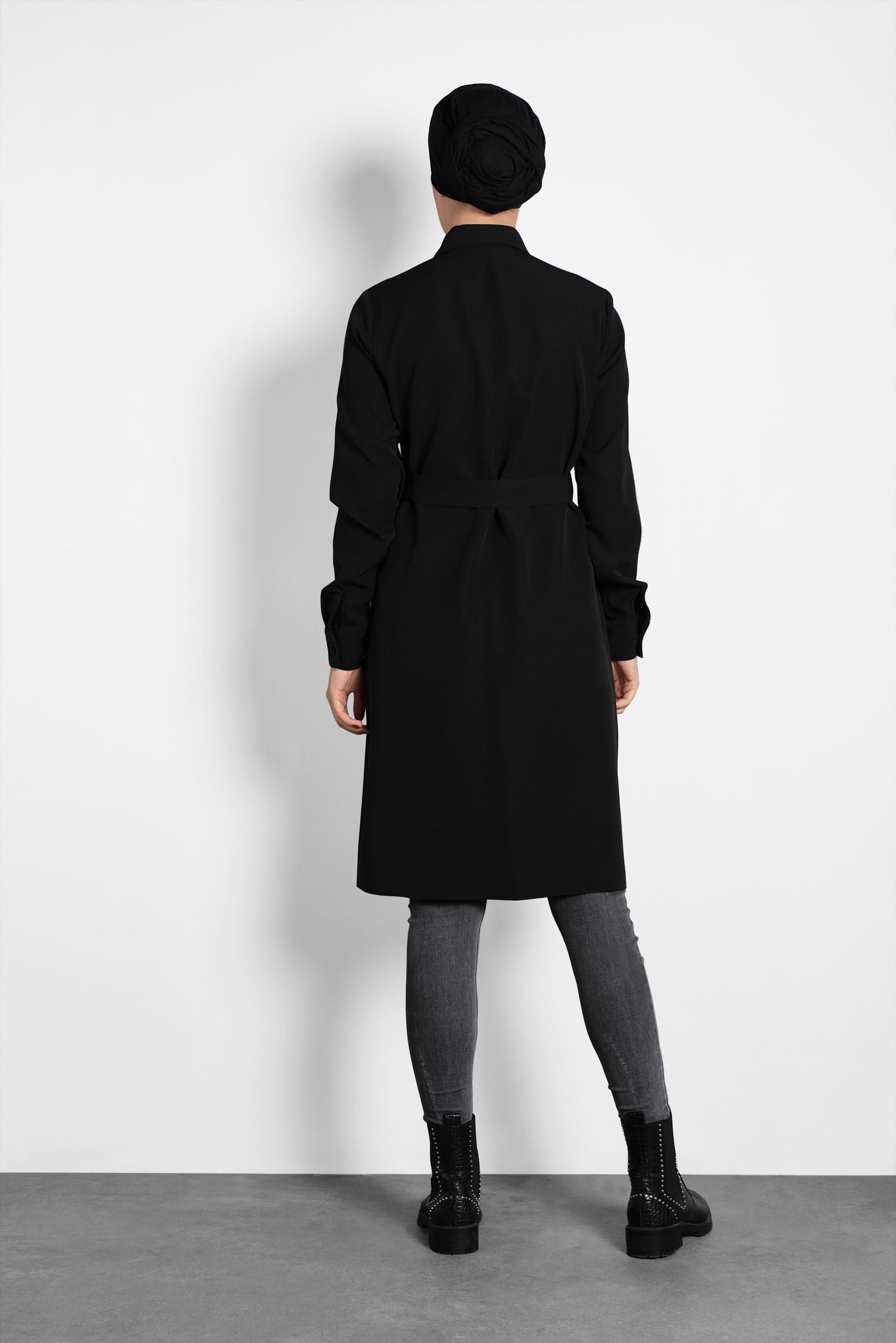 Tesettür giyim SİYAH KEMERLİ CEPLİ TUNİK 40141 