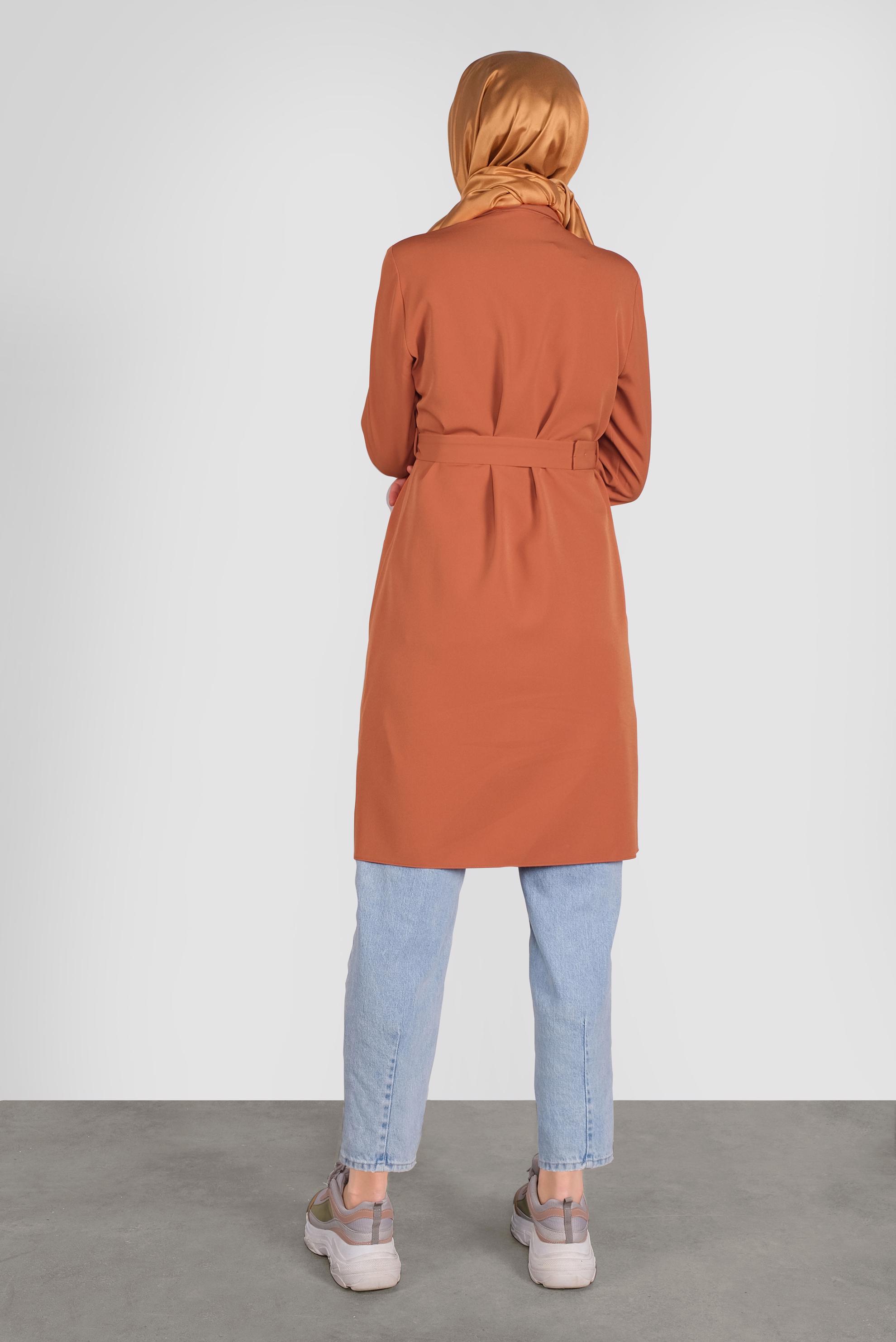 Tesettür giyim TURUNCU KEMERLİ CEPLİ TUNİK 40141 