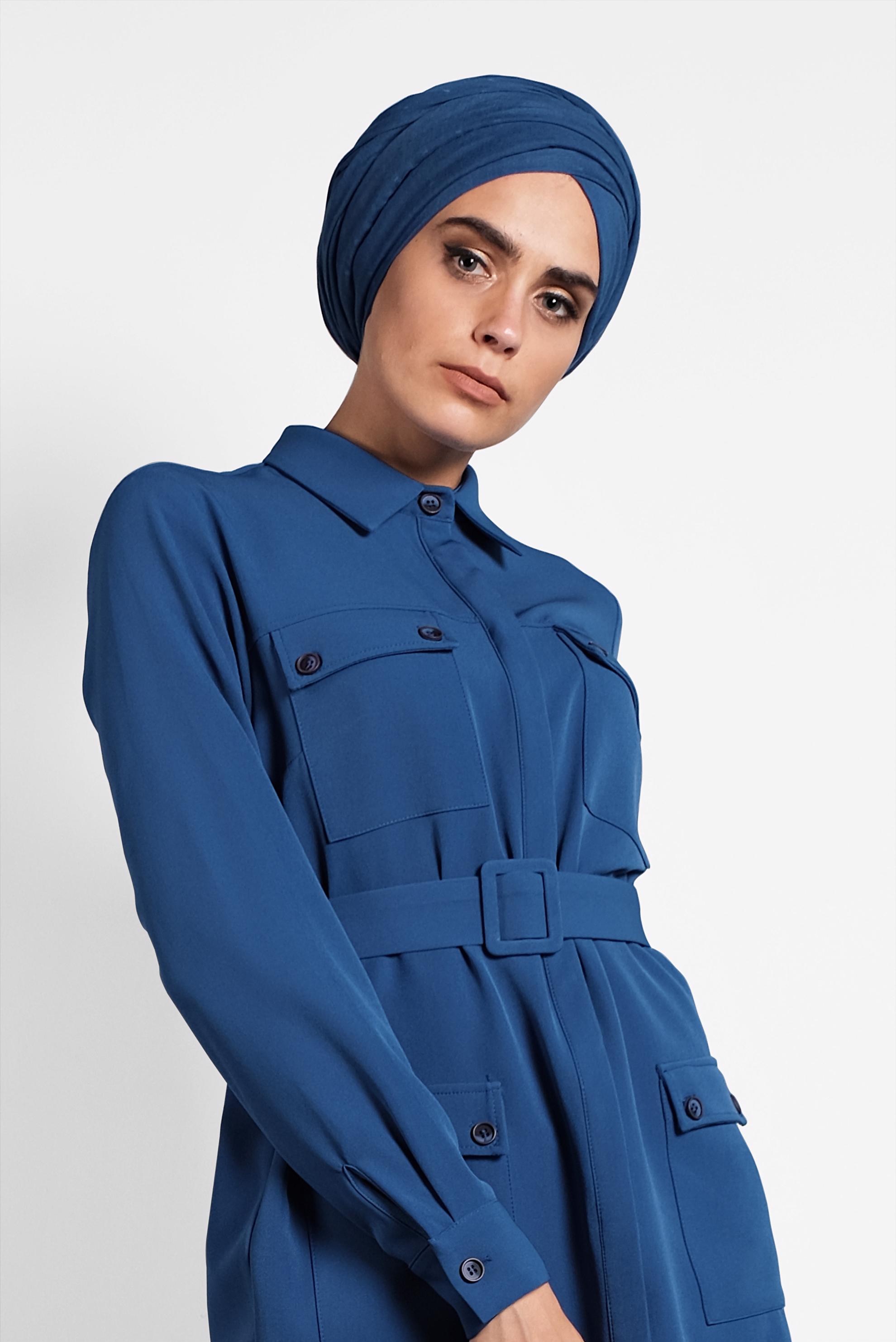 Tesettür giyim LACİVERT KEMERLİ CEPLİ TUNİK 40141 