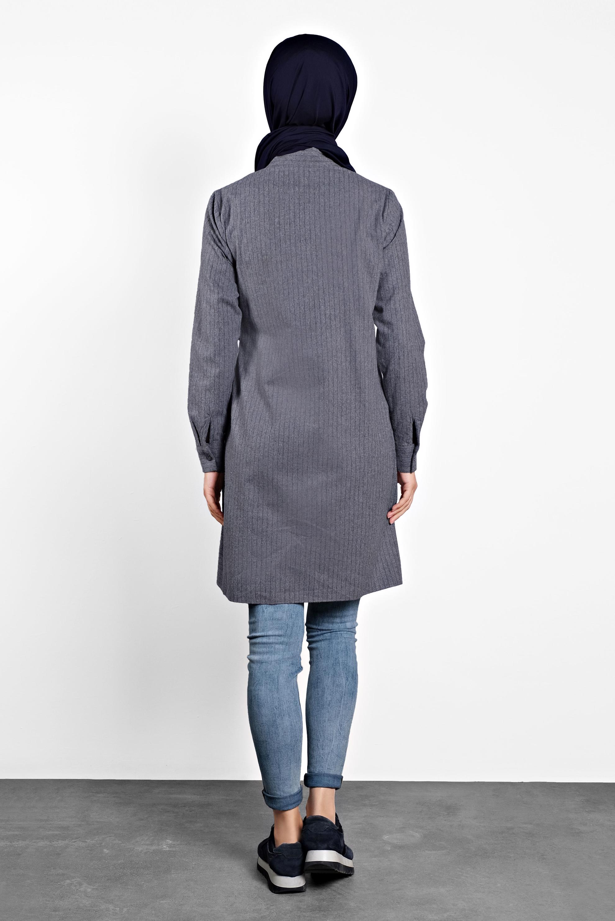 Tesettür giyim GRİ DÜĞMELİ TUNİK 40142