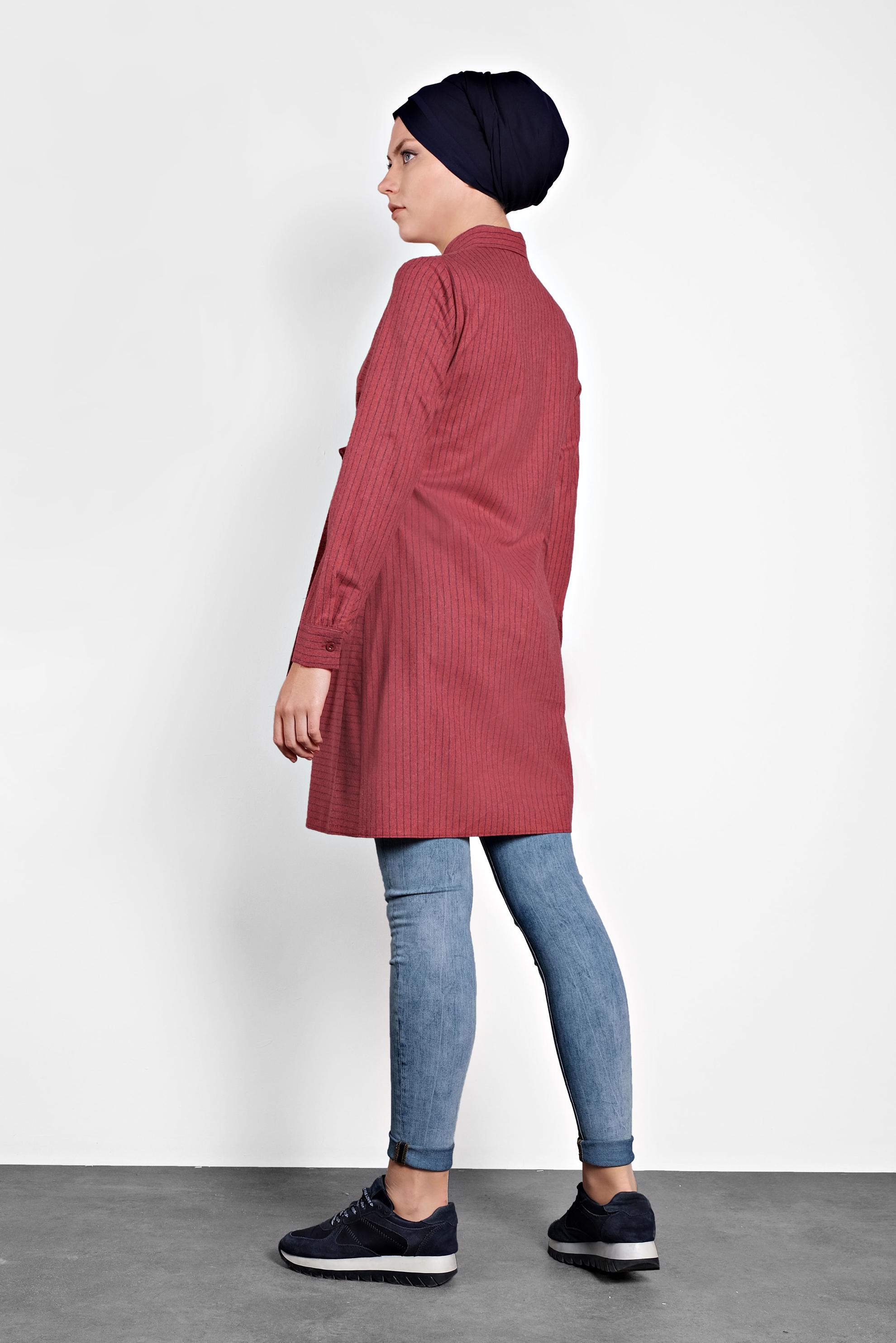 Tesettür giyim KIRMIZI DÜĞMELİ TUNİK 40142