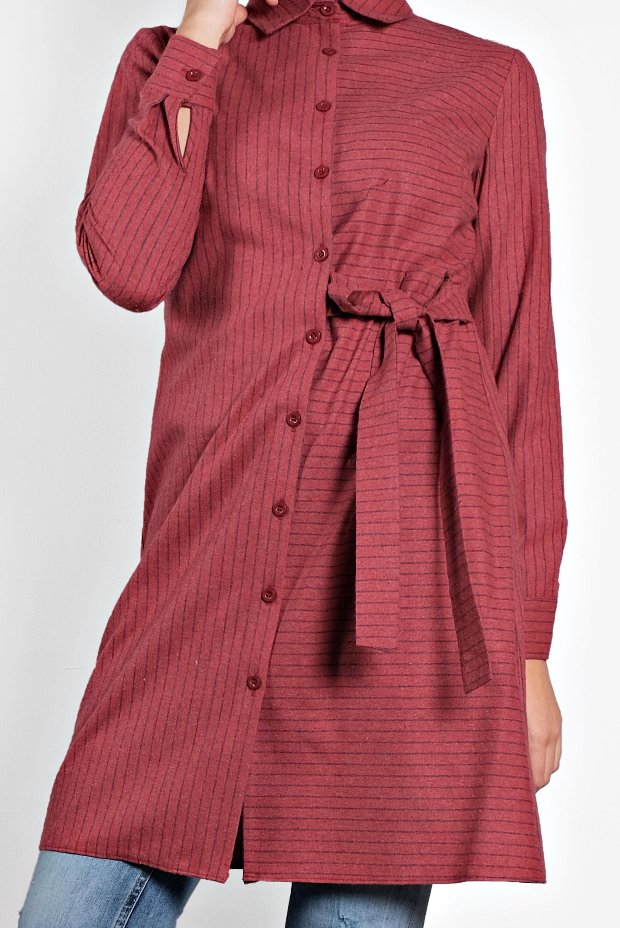 Tesettür giyim KIRMIZI DÜĞMELİ TUNİK 40142