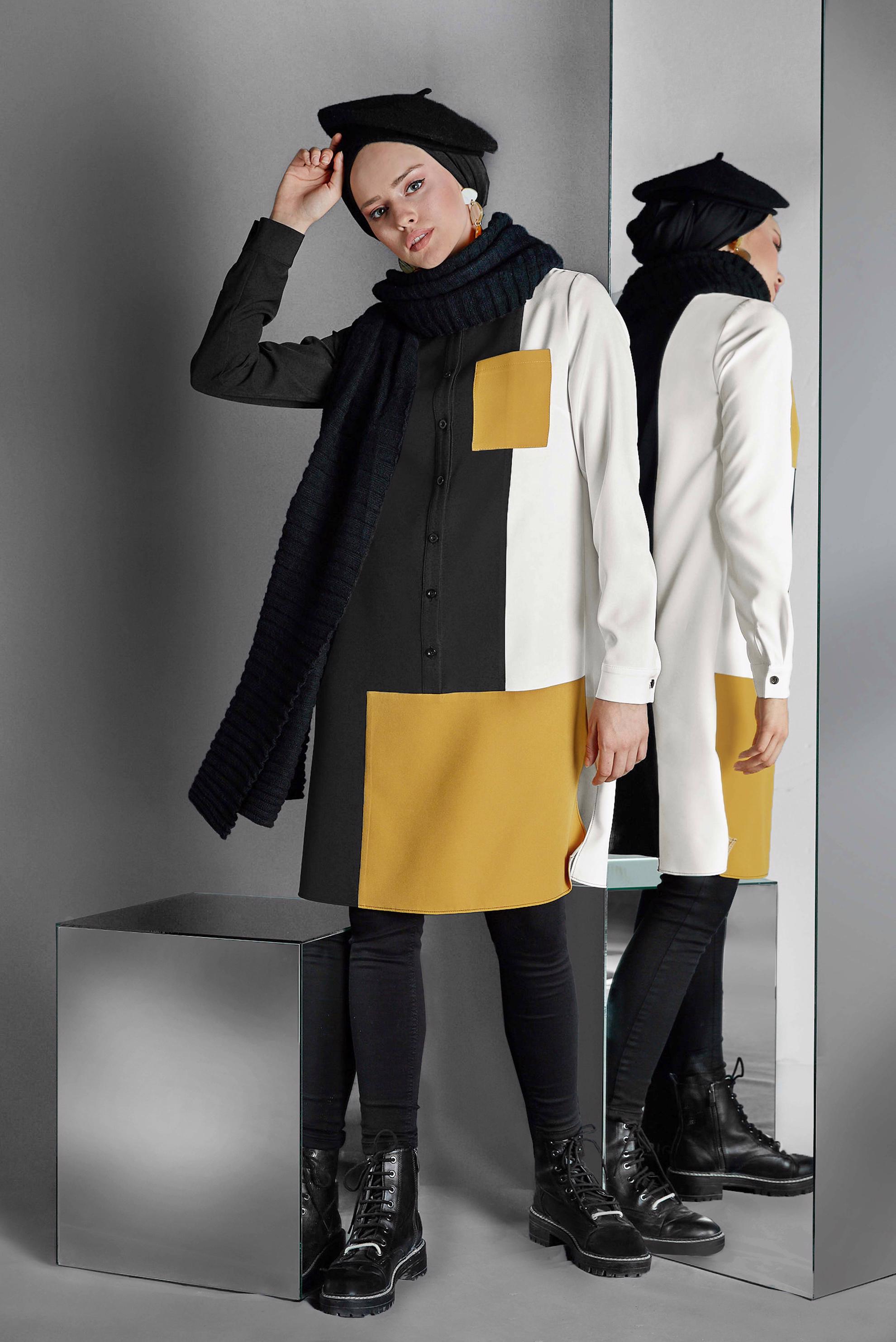 Tesettür giyim SİYAH DÜĞMELİ CEPLİ TUNİK 40148 