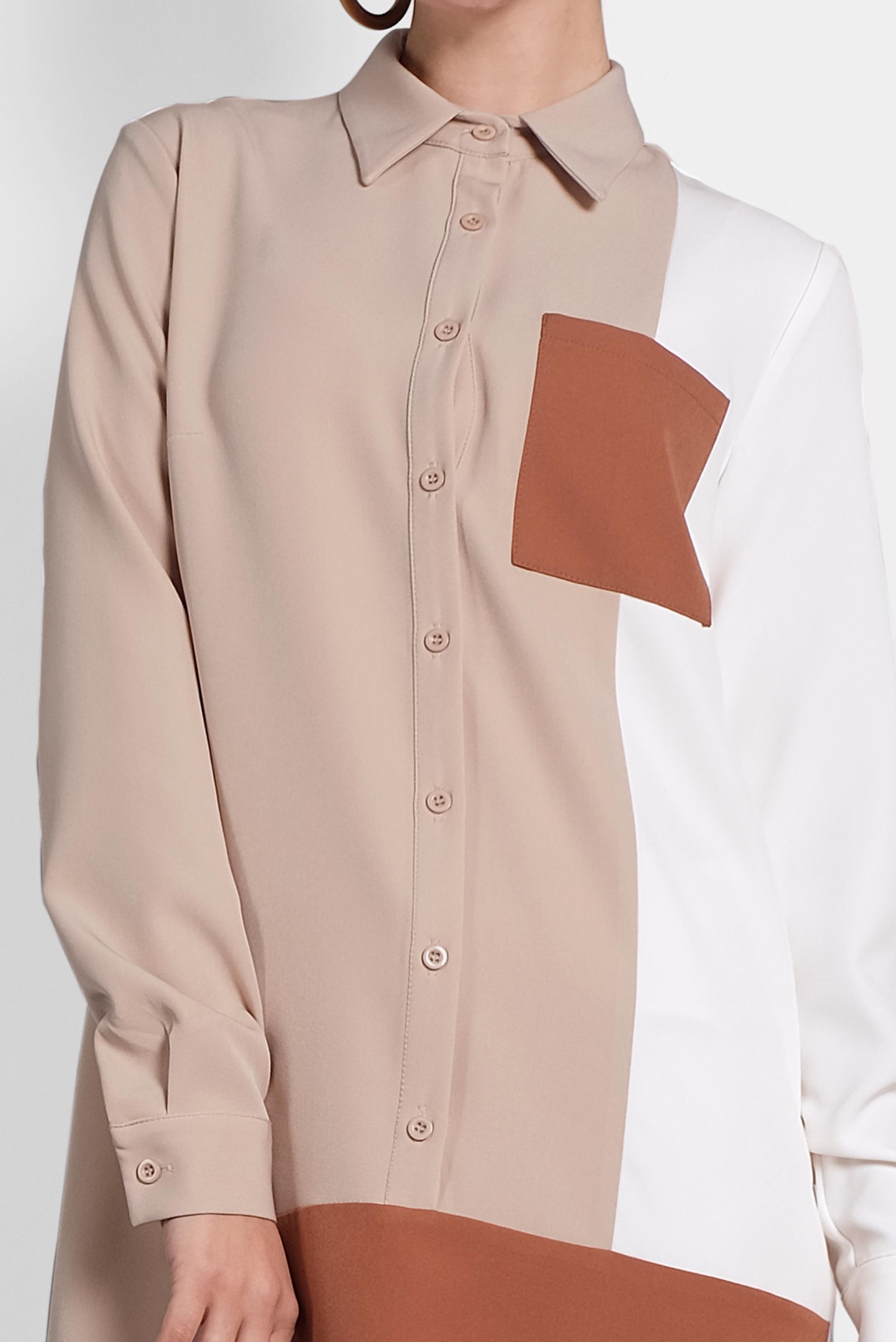 Tesettür giyim BEJ DÜĞMELİ CEPLİ TUNİK 40148 