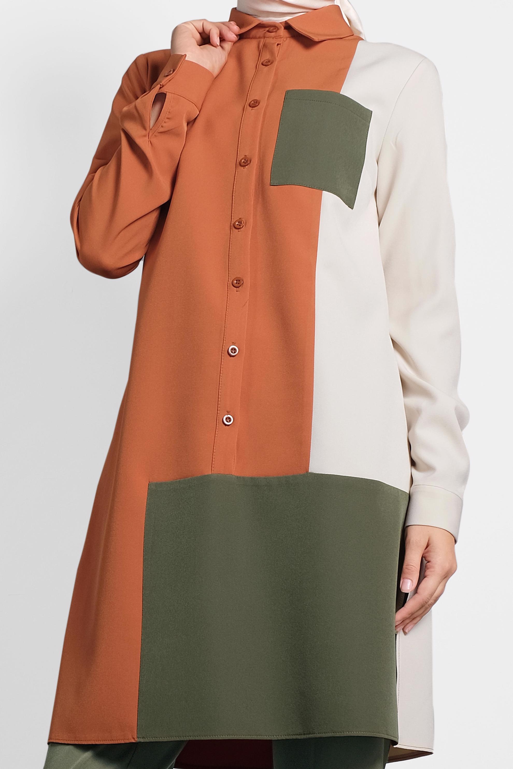 Tesettür giyim TURUNCU DÜĞMELİ CEPLİ TUNİK 40148 