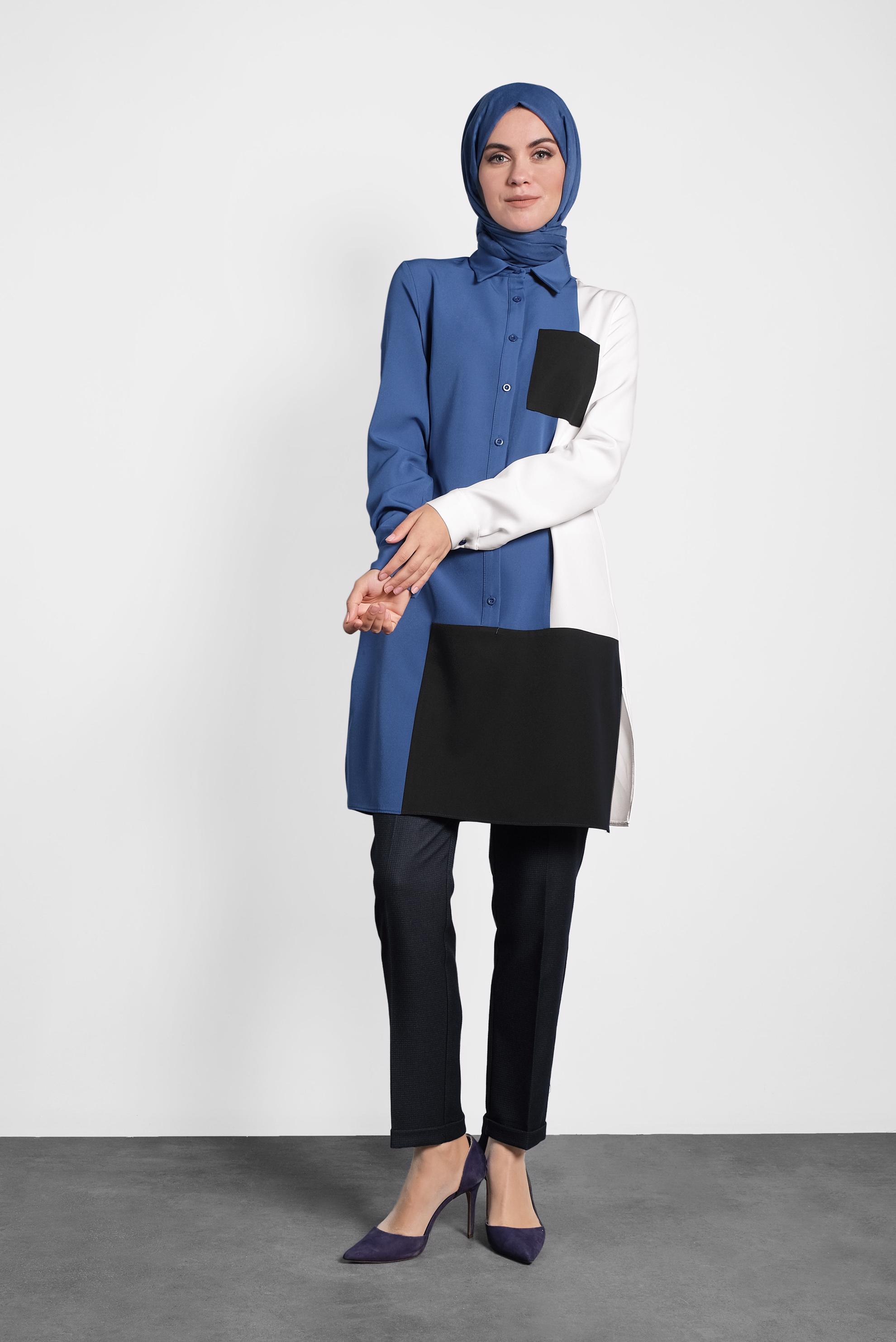 Tesettür giyim LACİVERT DÜĞMELİ CEPLİ TUNİK 40148 